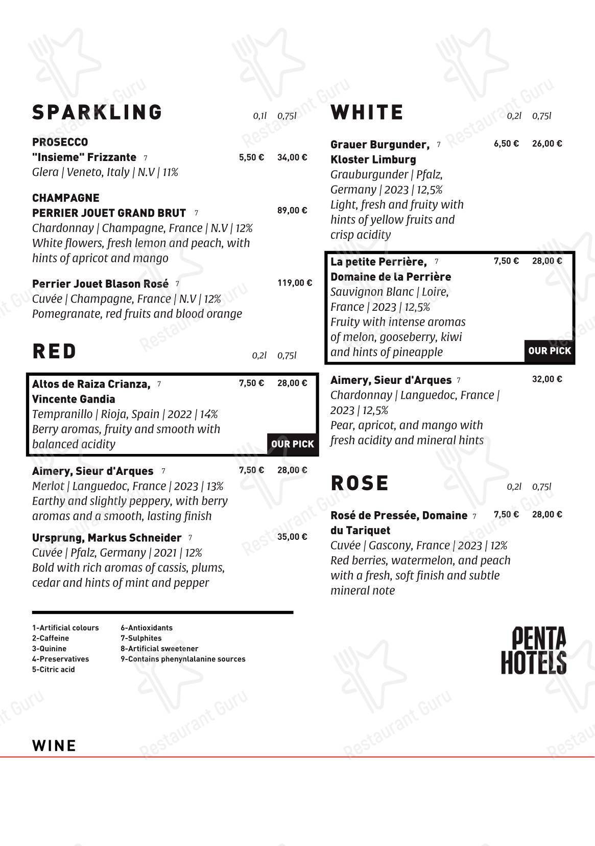 Меню ресторана Pentahotel Rostock в Ростоке