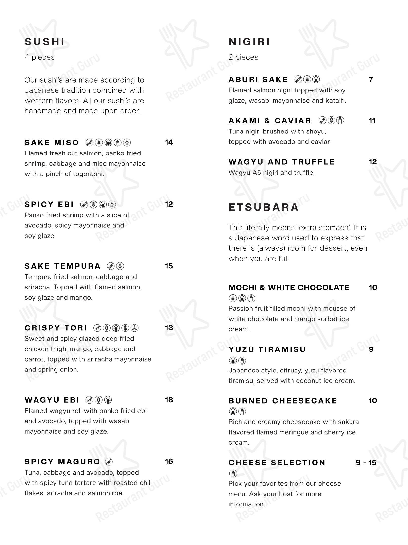 Меню напитков ресторана Pintx Izakaya Bar в Renesse