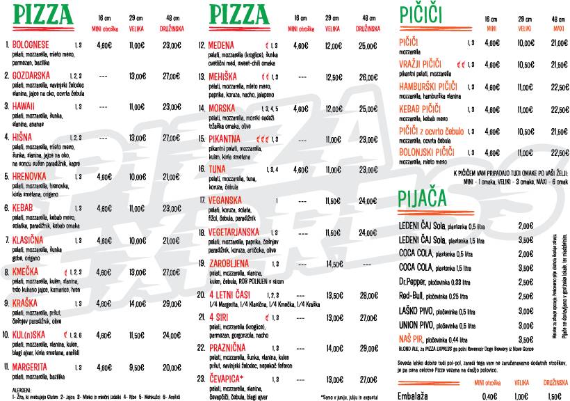 Pizza Express - Radeče меню