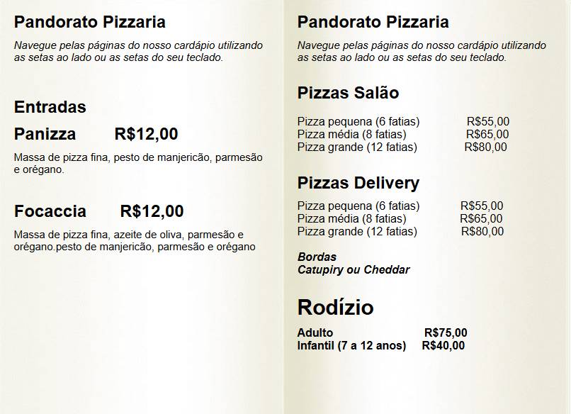 Pizzaria Pandorato Riders Bar меню