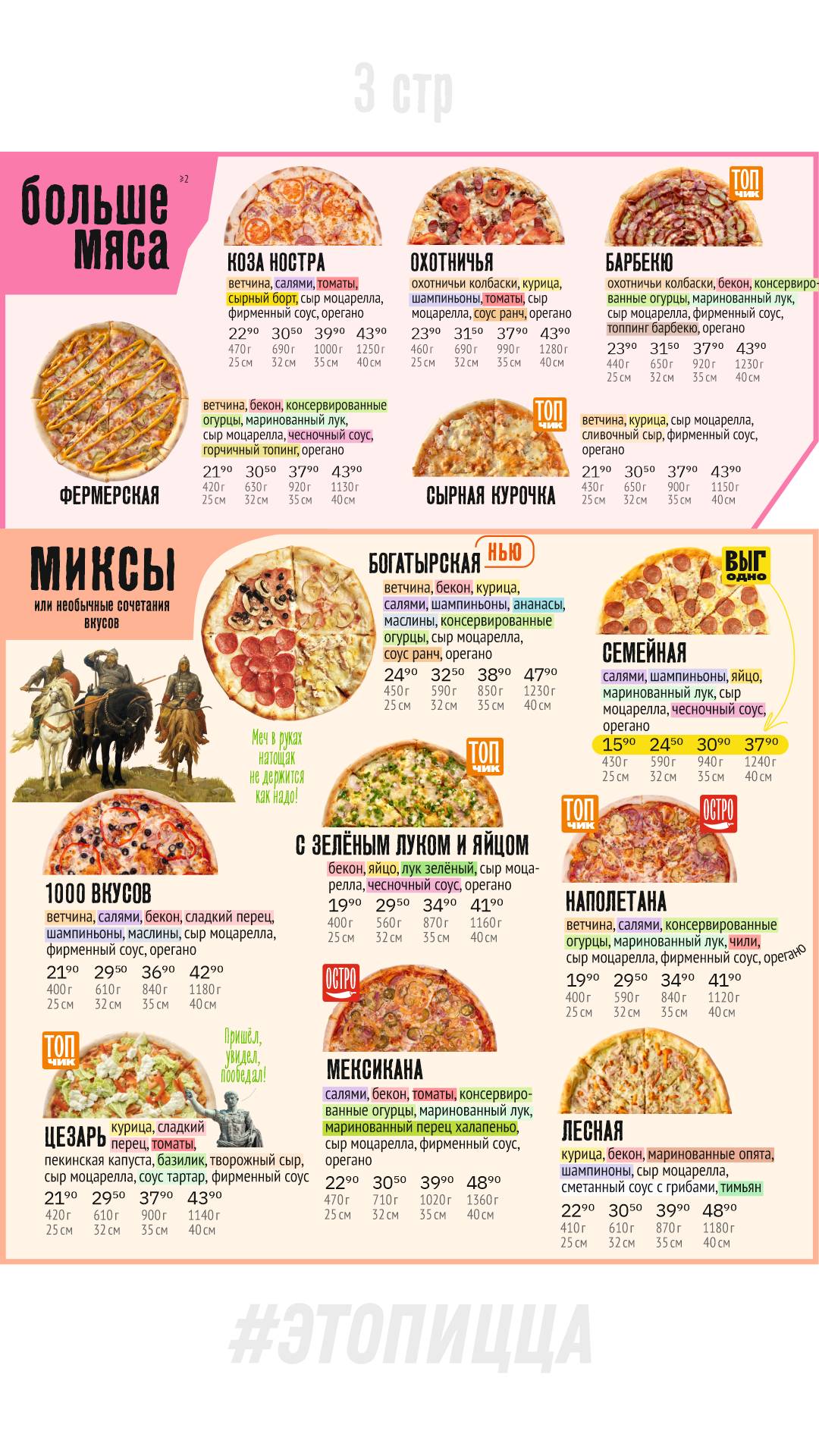 Этопицца меню