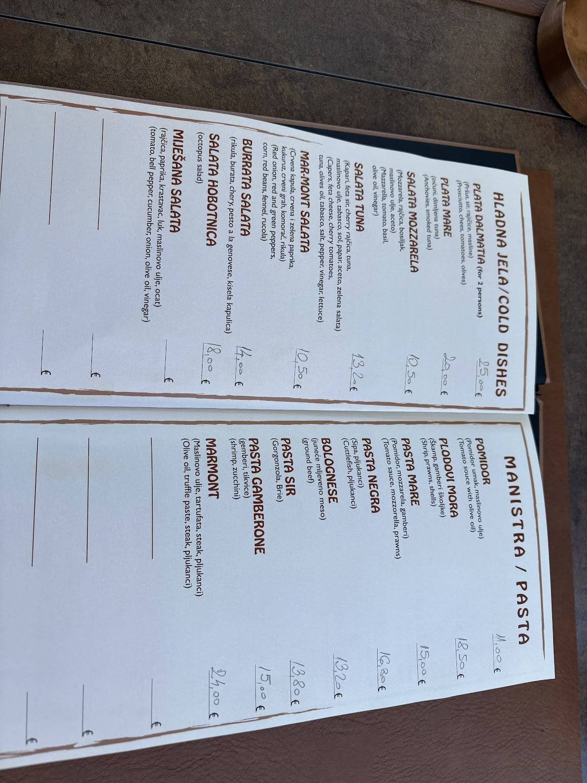 Pizzeria Marmont меню