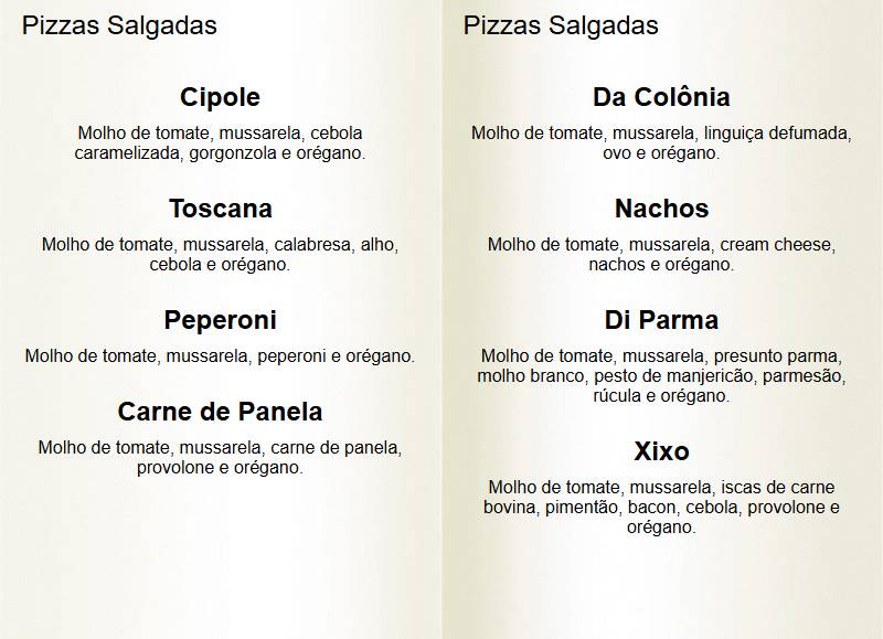 Pizzaria Pandorato Riders Bar меню