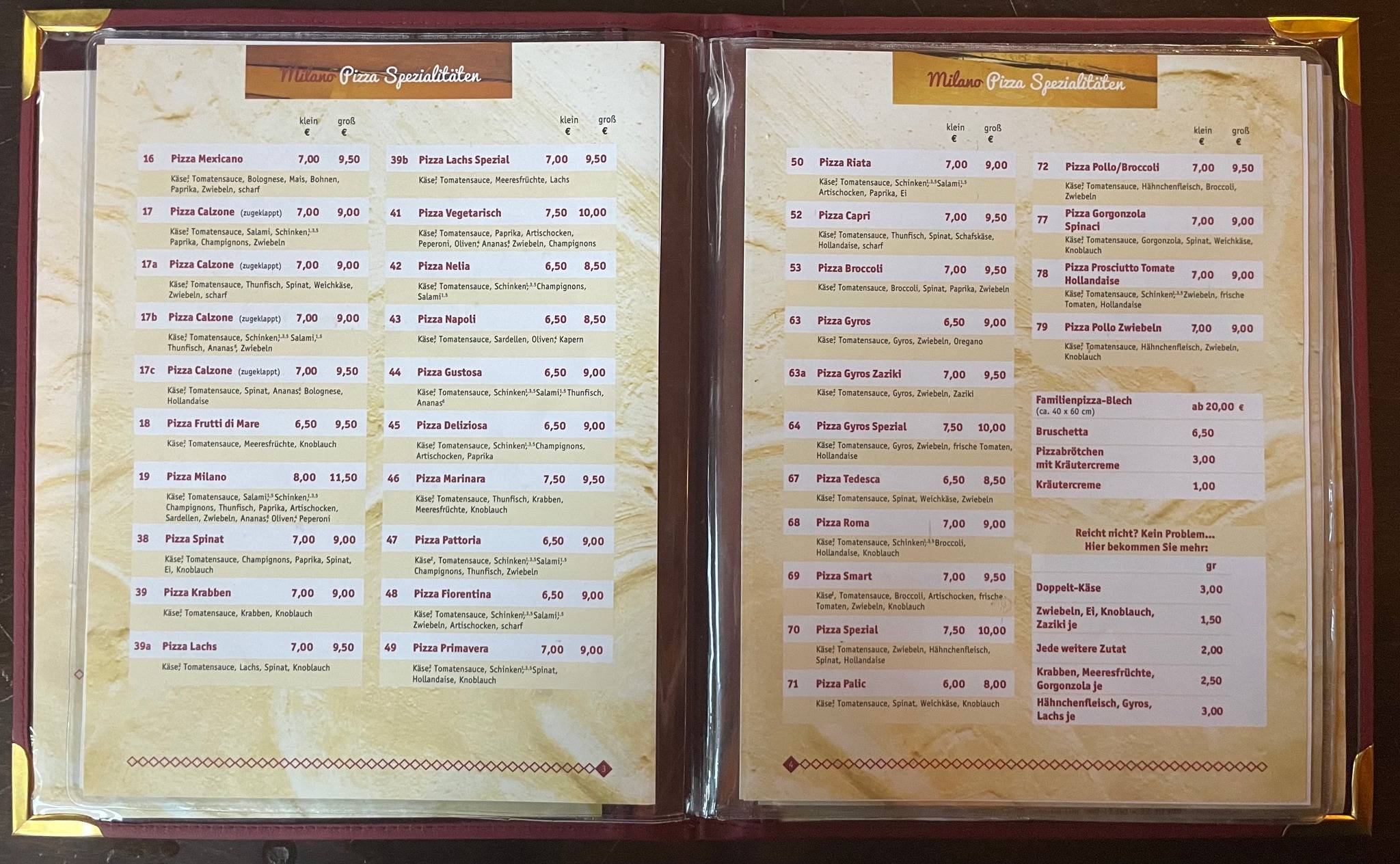 Pizzeria Milano меню