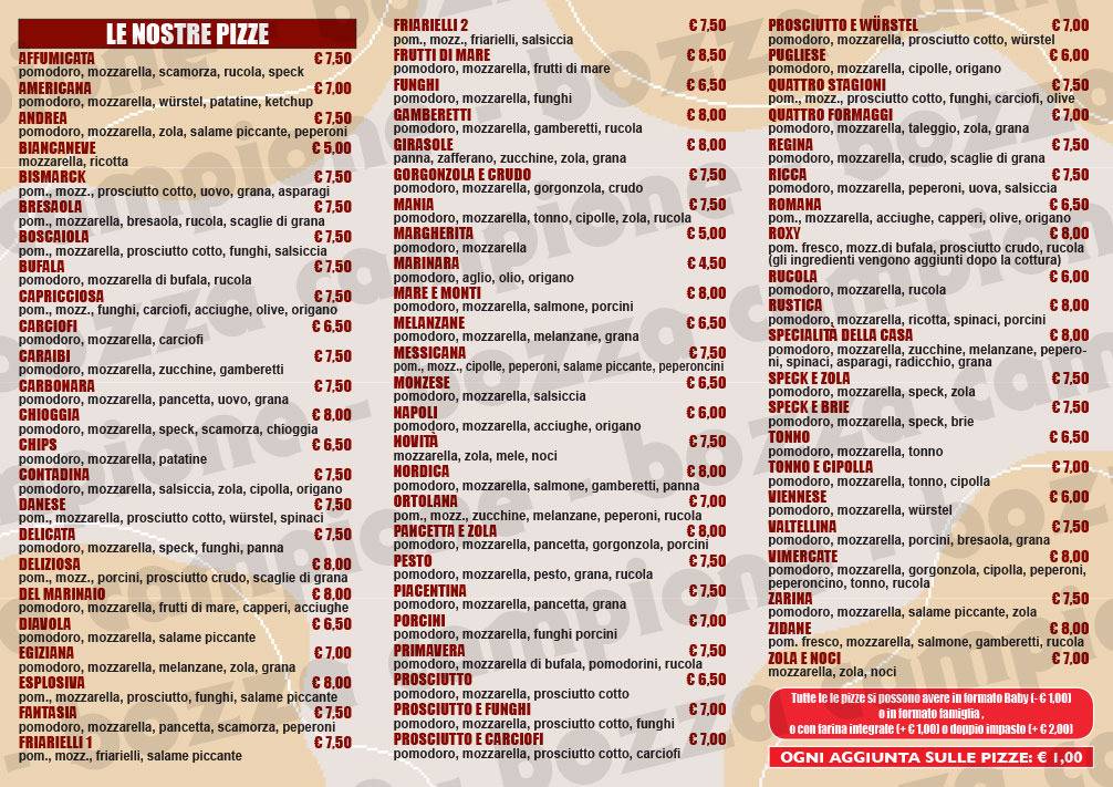 Pizzeria Roxy меню
