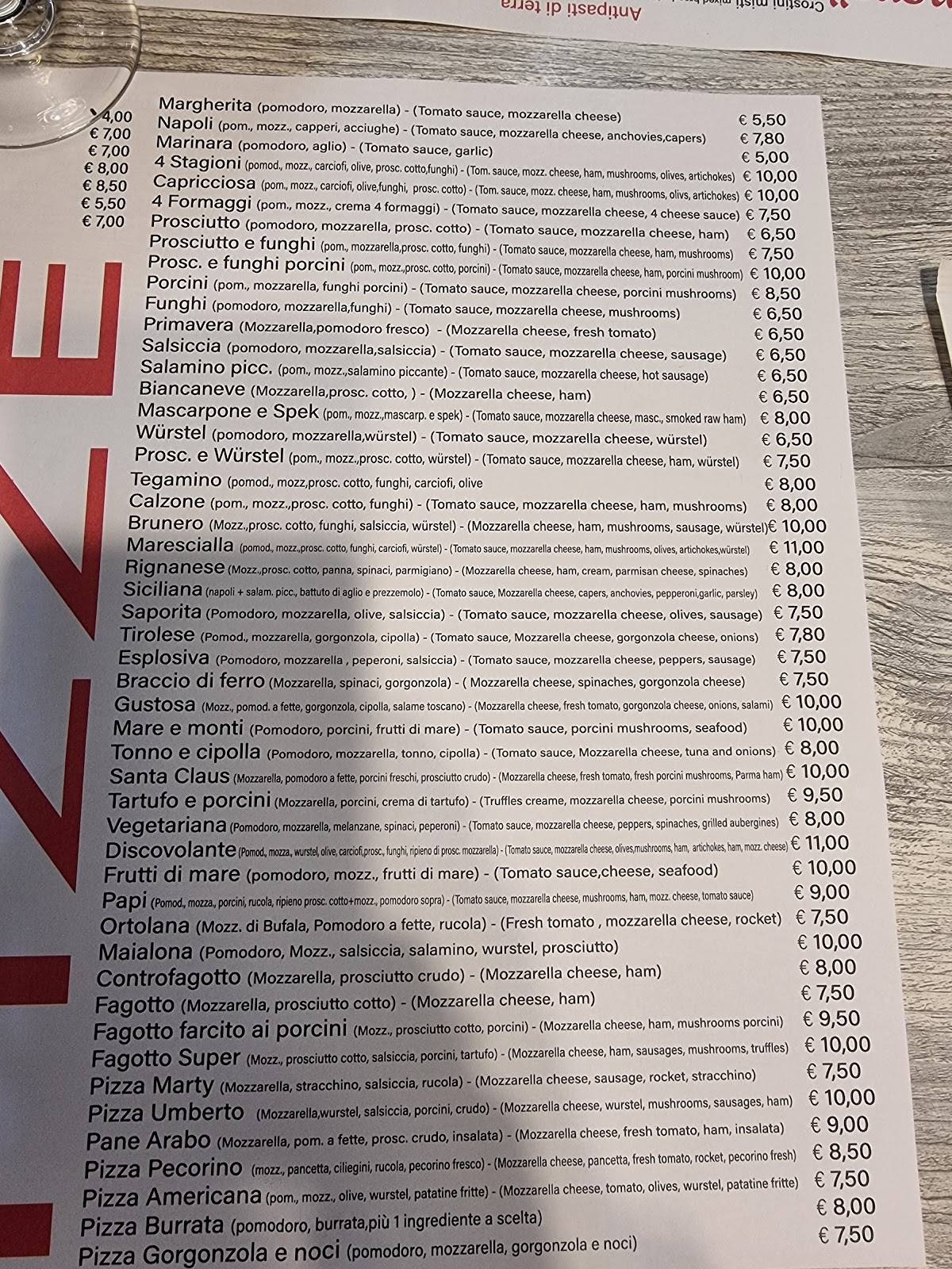 Pizzeria Trattoria Brunero меню