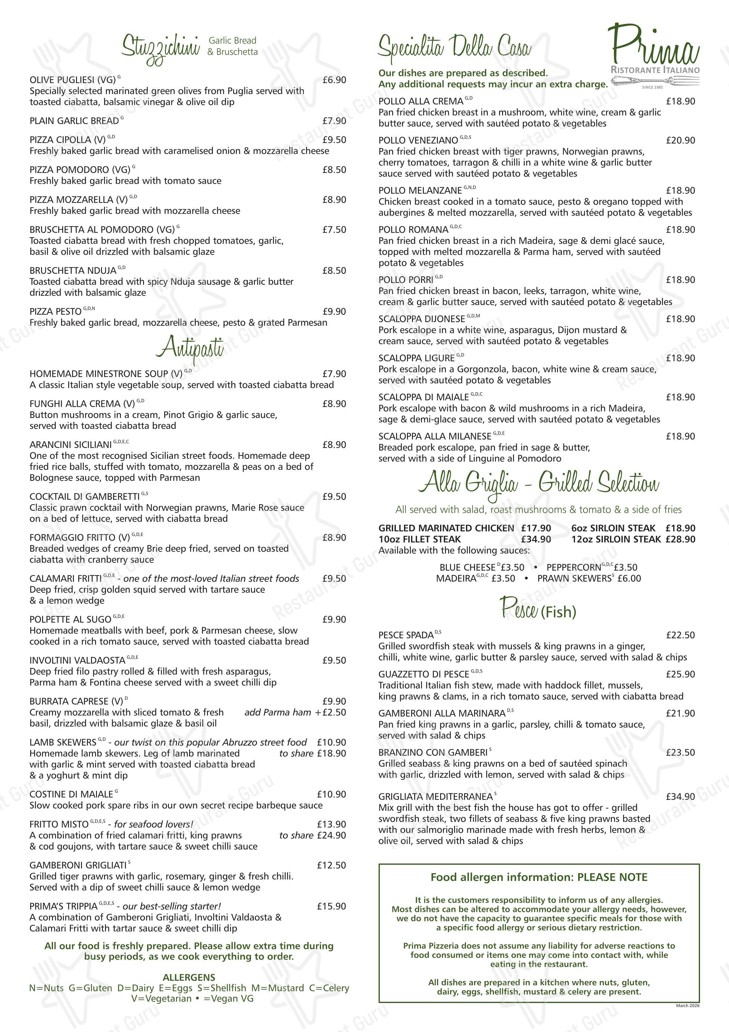 Prima Pizzeria в Рипоне - Ночное меню
