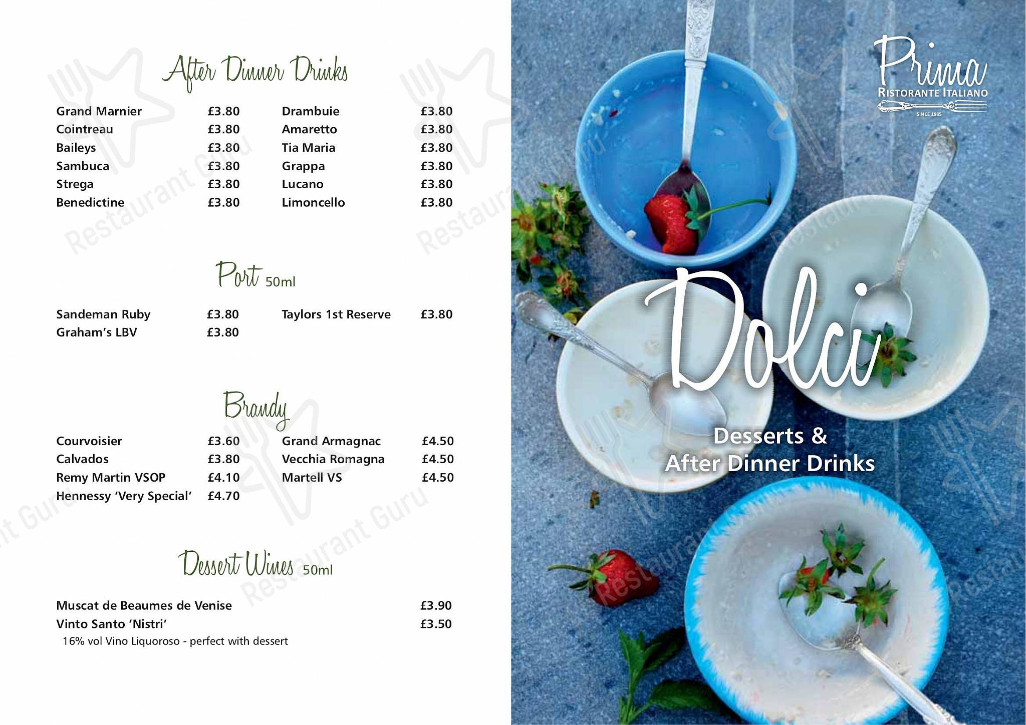 Pizza Menu ресторана Prima Pizzeria в Рипоне