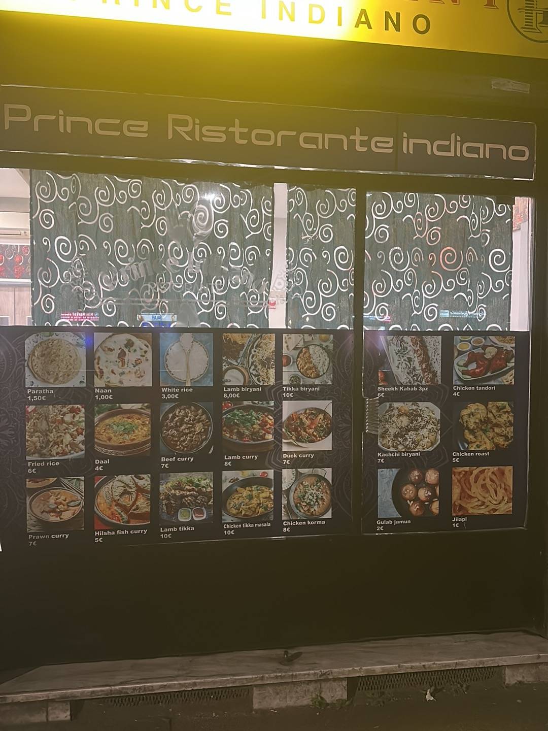 Prince Indian restaurant меню
