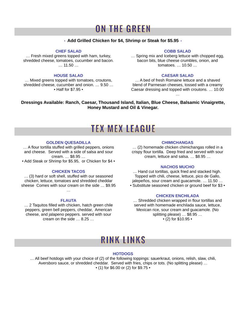 Aversboro Restaurant & Sports Bar меню