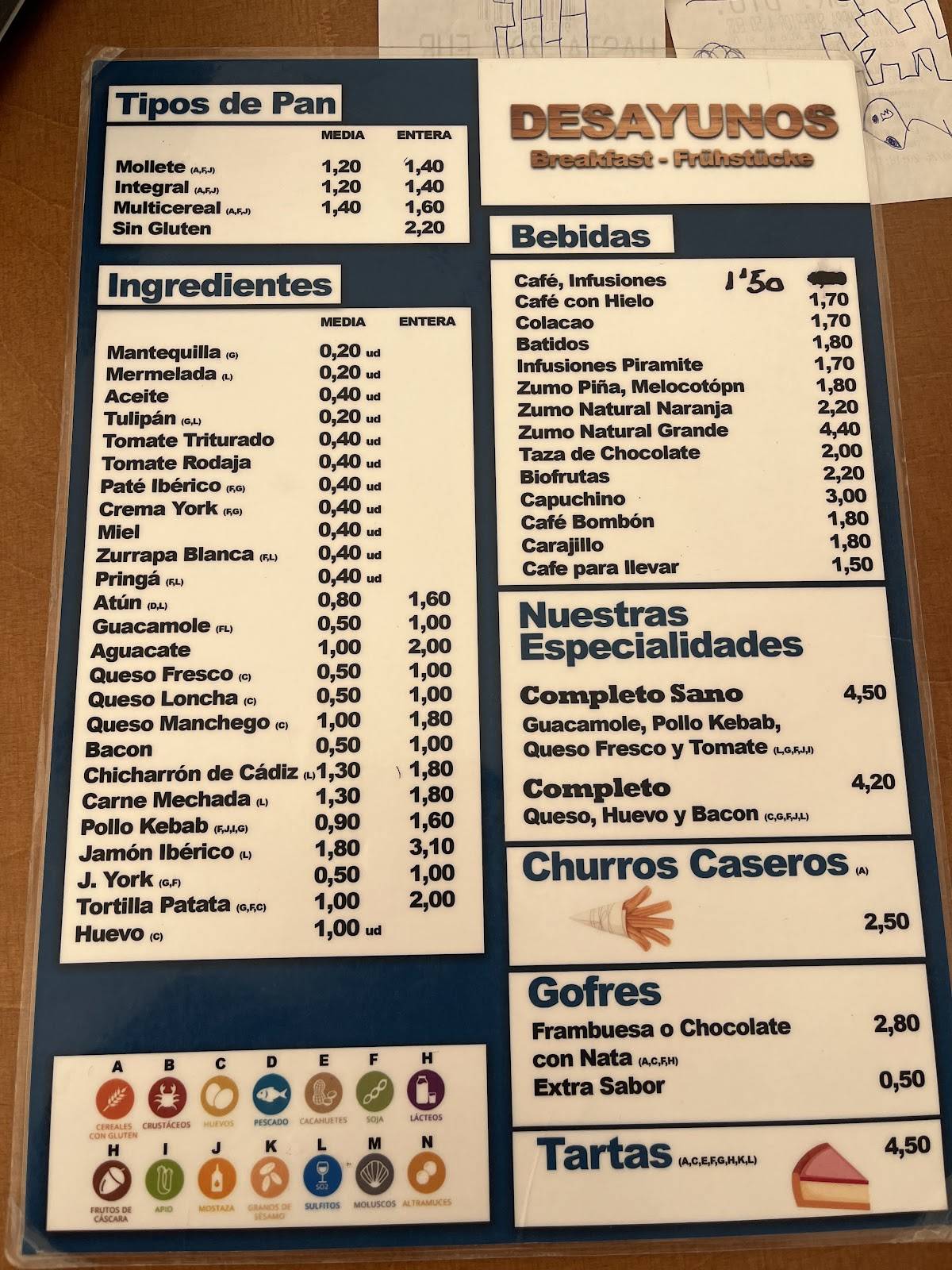 Bar La Concha меню
