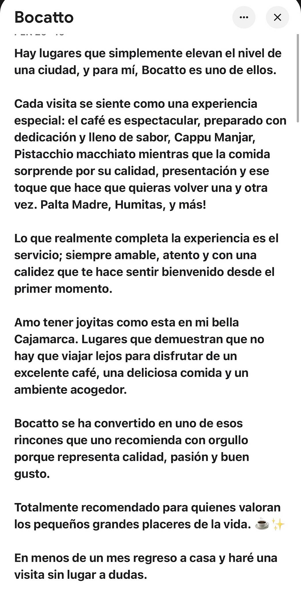 Bocatto меню