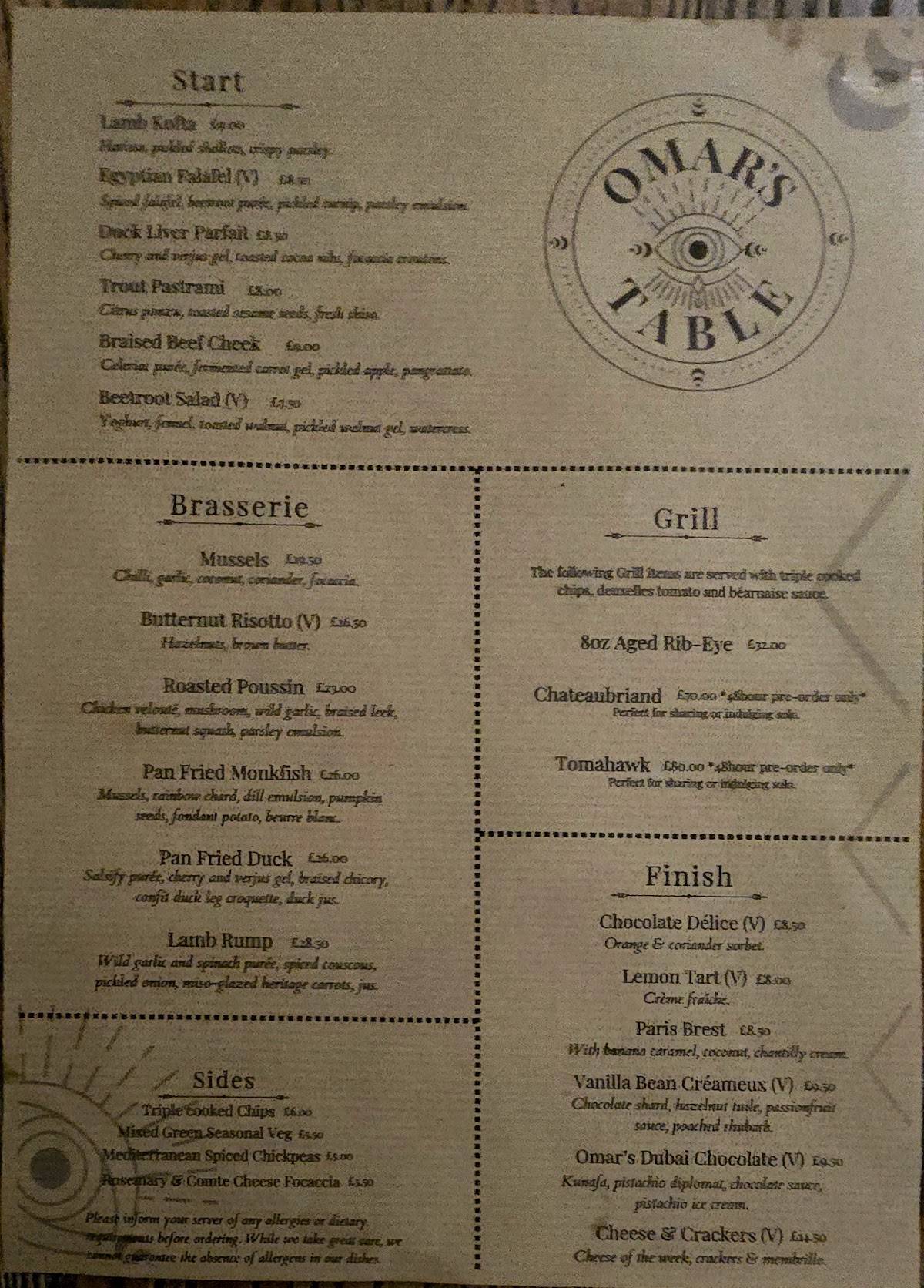 Fox Inn Dosthill and Omar’s Table меню