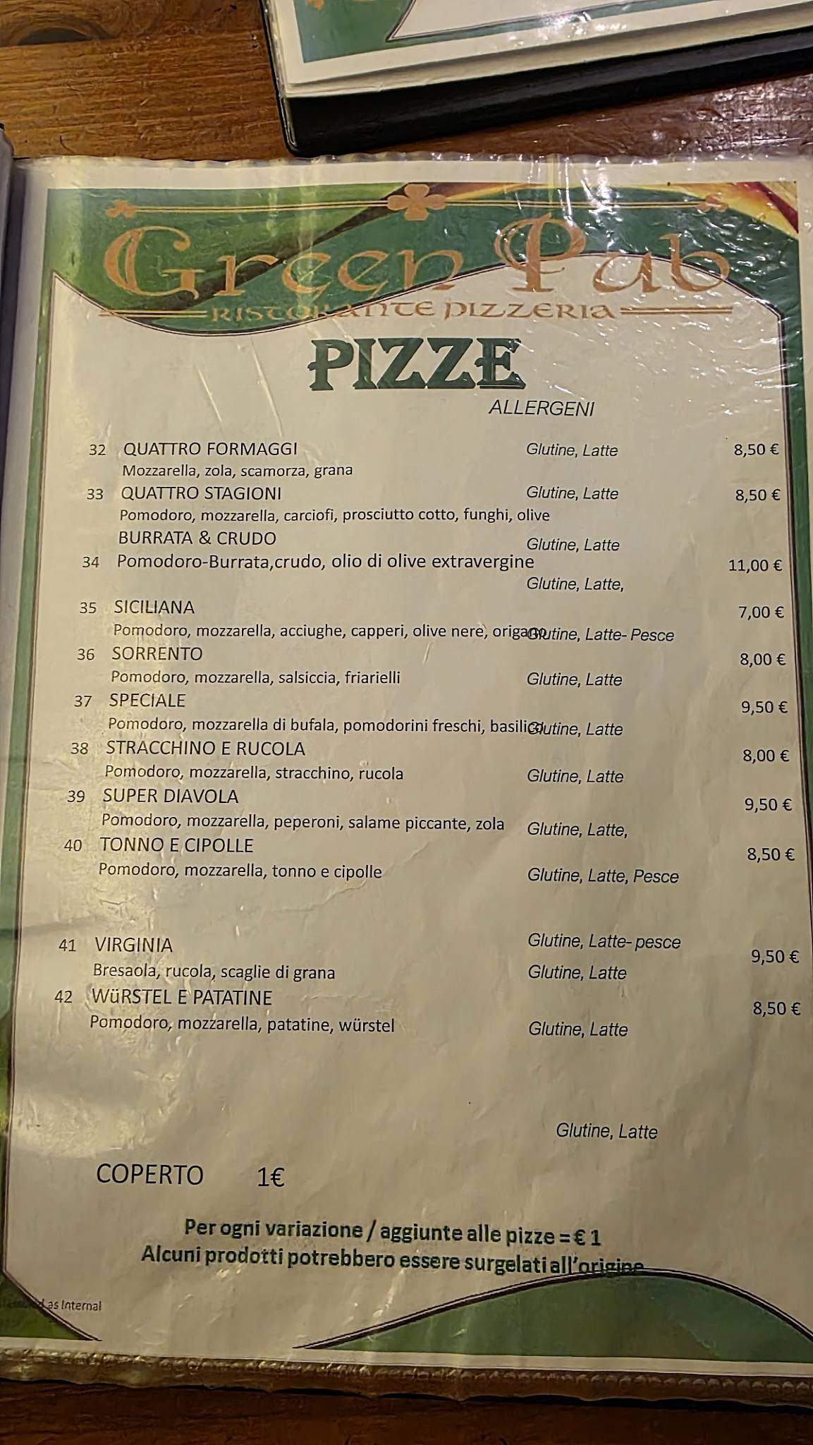 Green Pub Rho меню