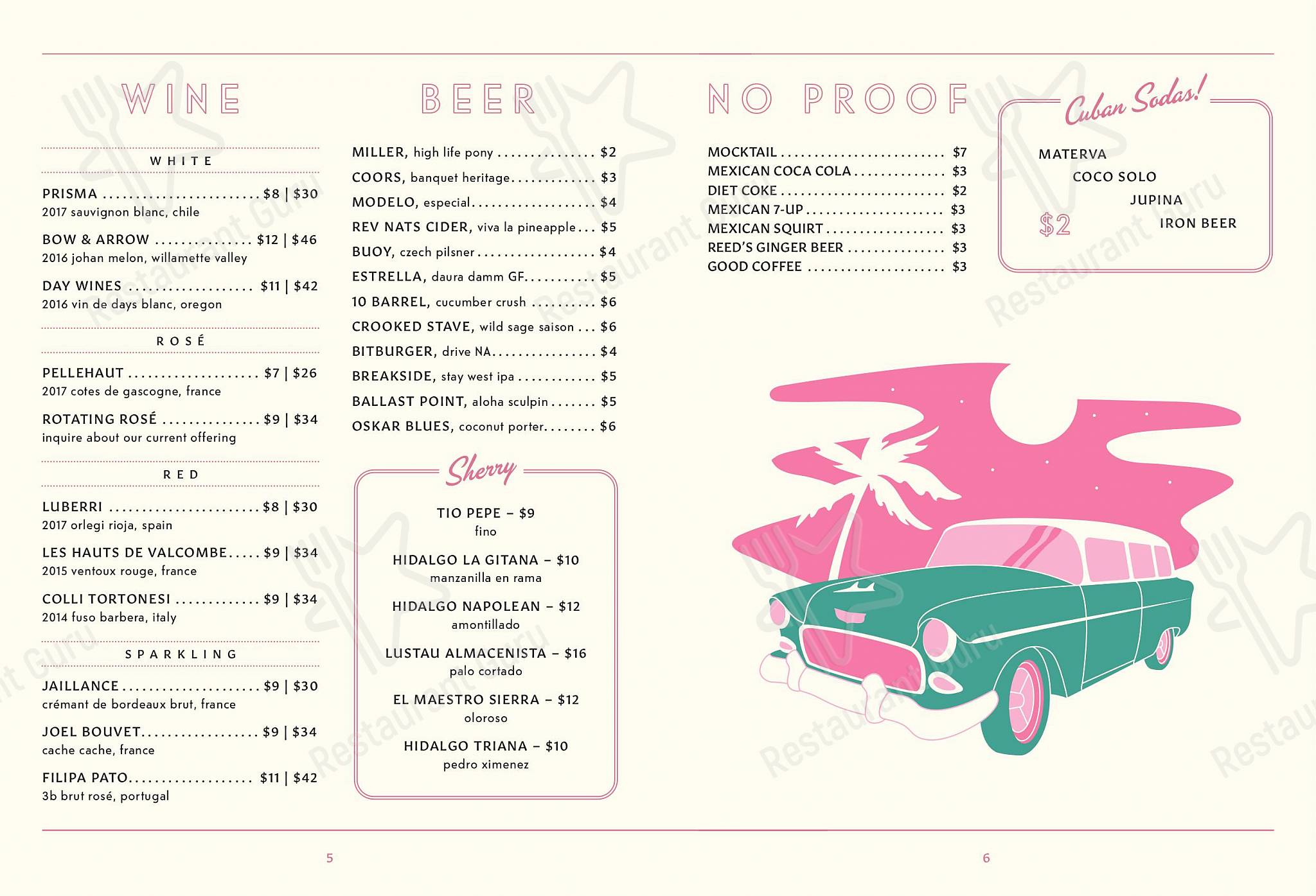 Takeaway Menu ресторана Palomar