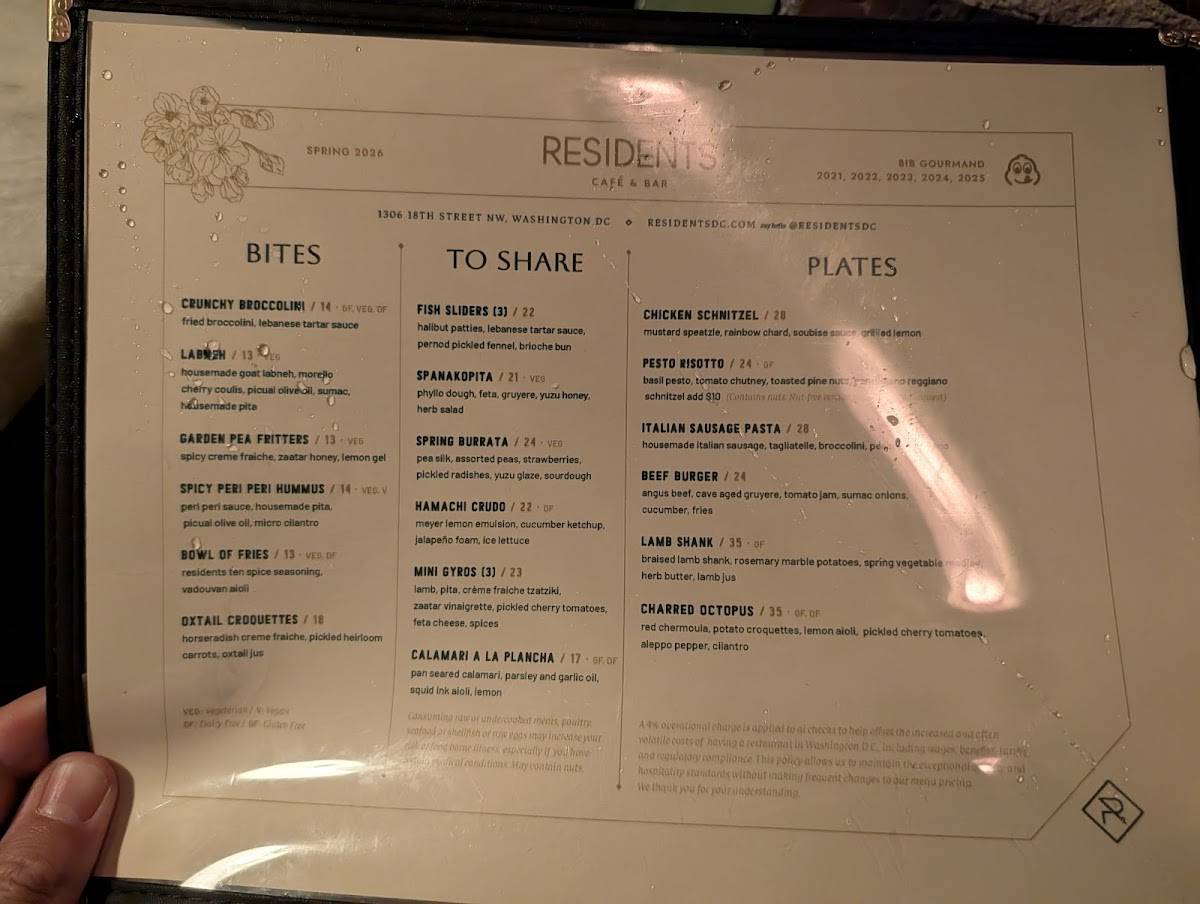 Residents Cafe & Bar меню