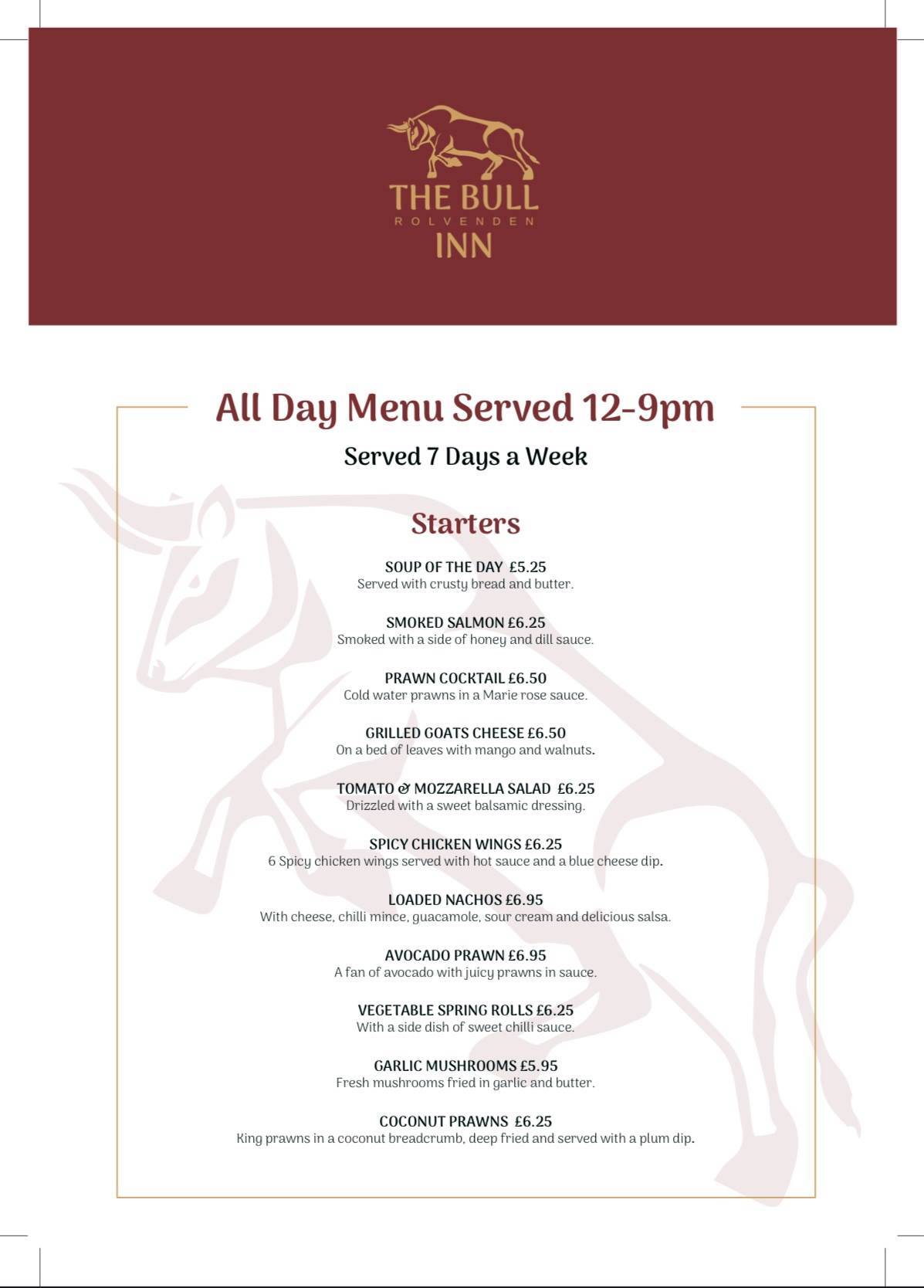 The Bull Inn Rolvenden меню