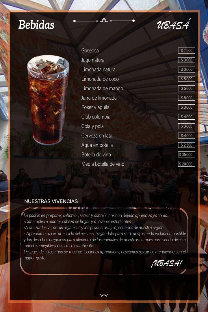 Ubasá Restaurante меню