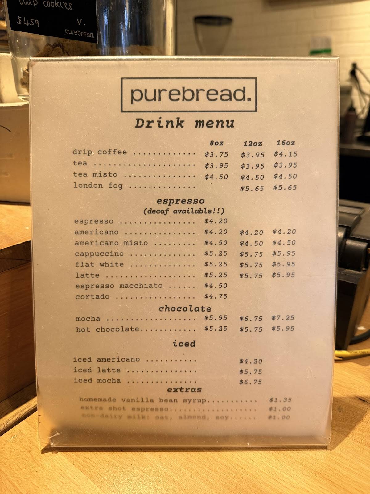 Purebread Bakery + Coffee меню