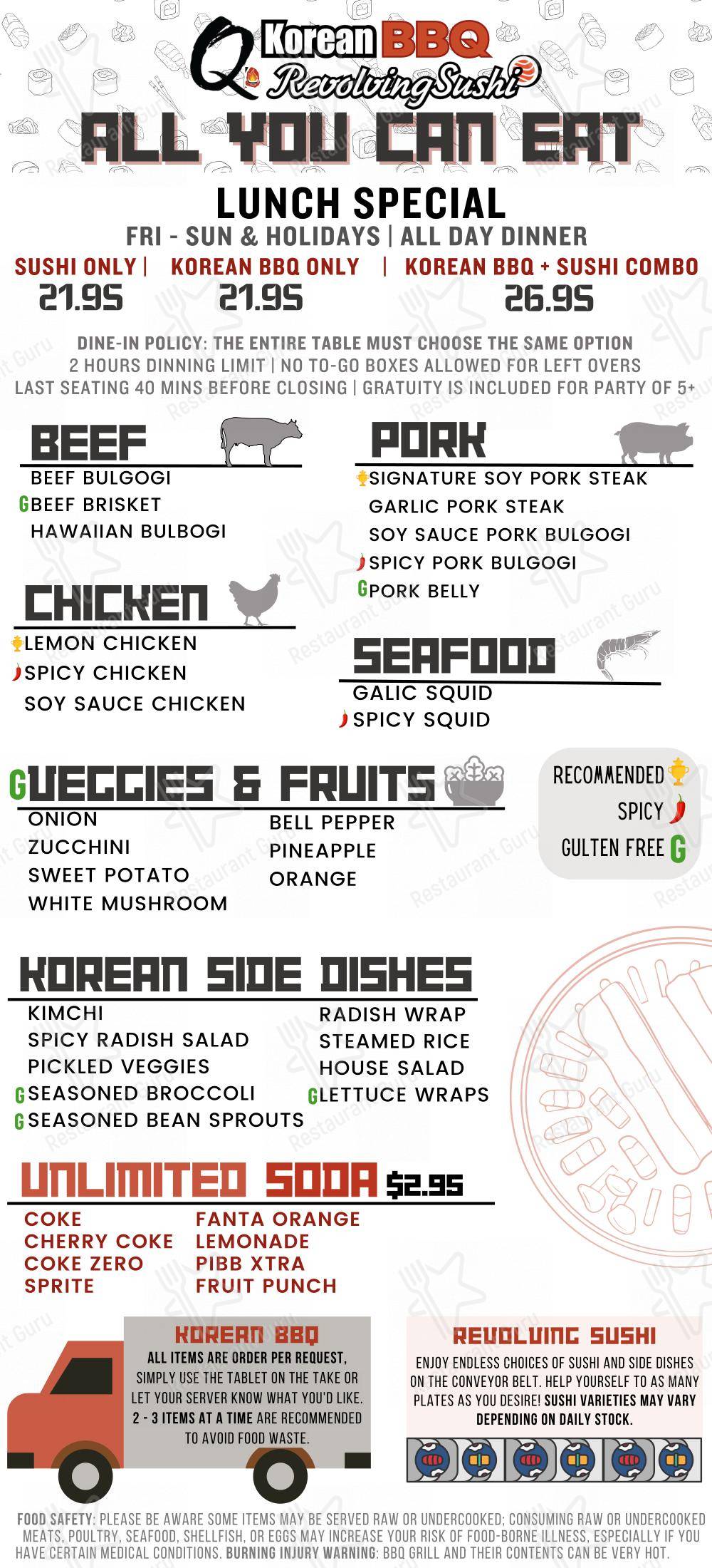 Меню барбекю Q Korean BBQ Revolving Sushi Decatur