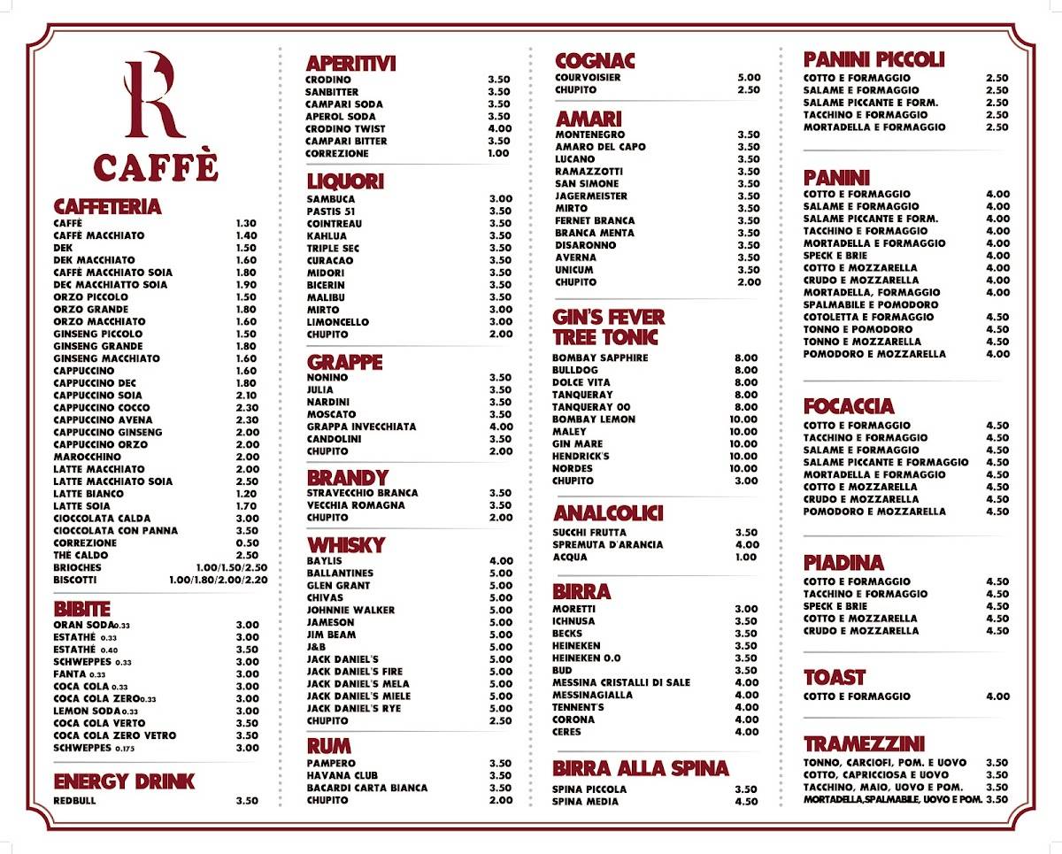 R Caffè меню