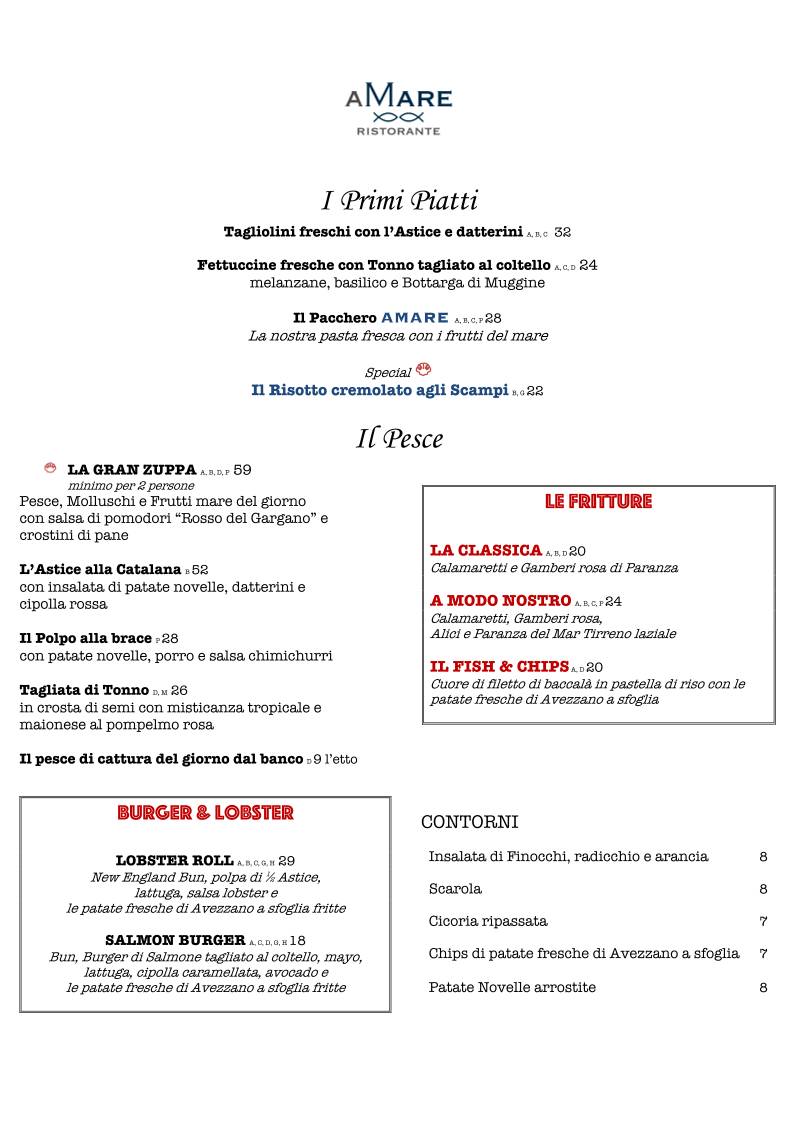 RISTORANTE AMARE меню