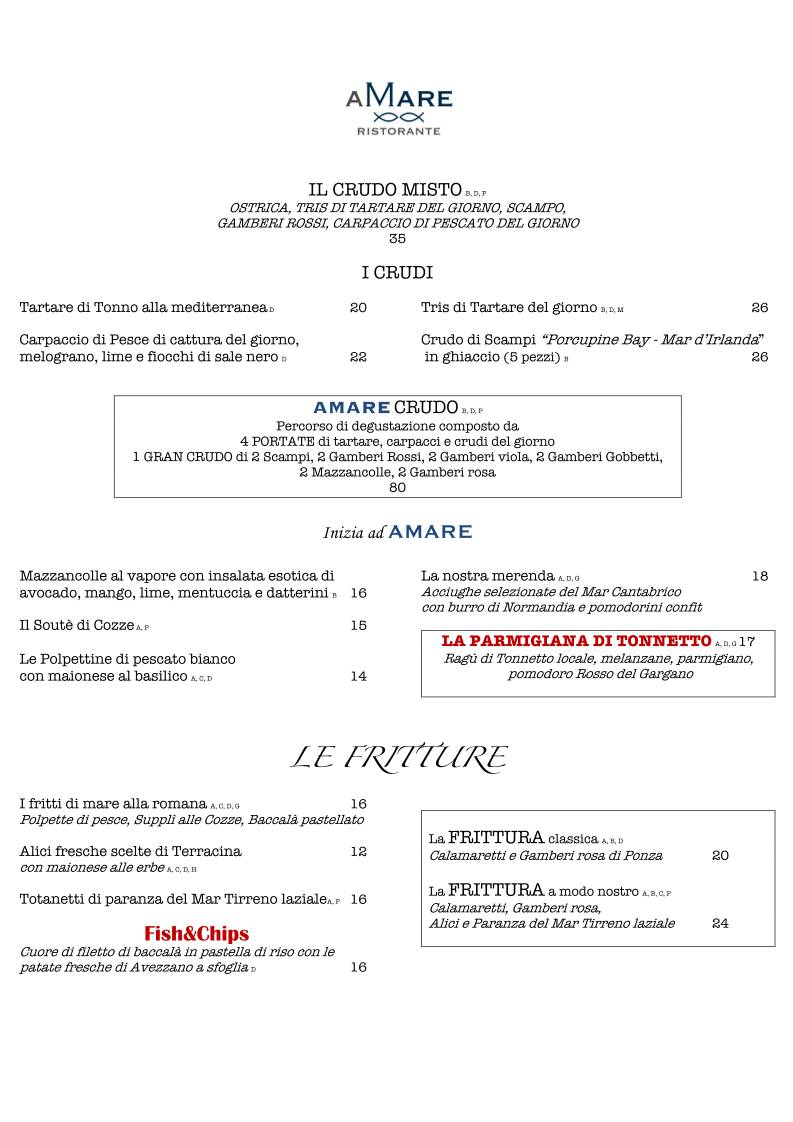 RISTORANTE AMARE меню