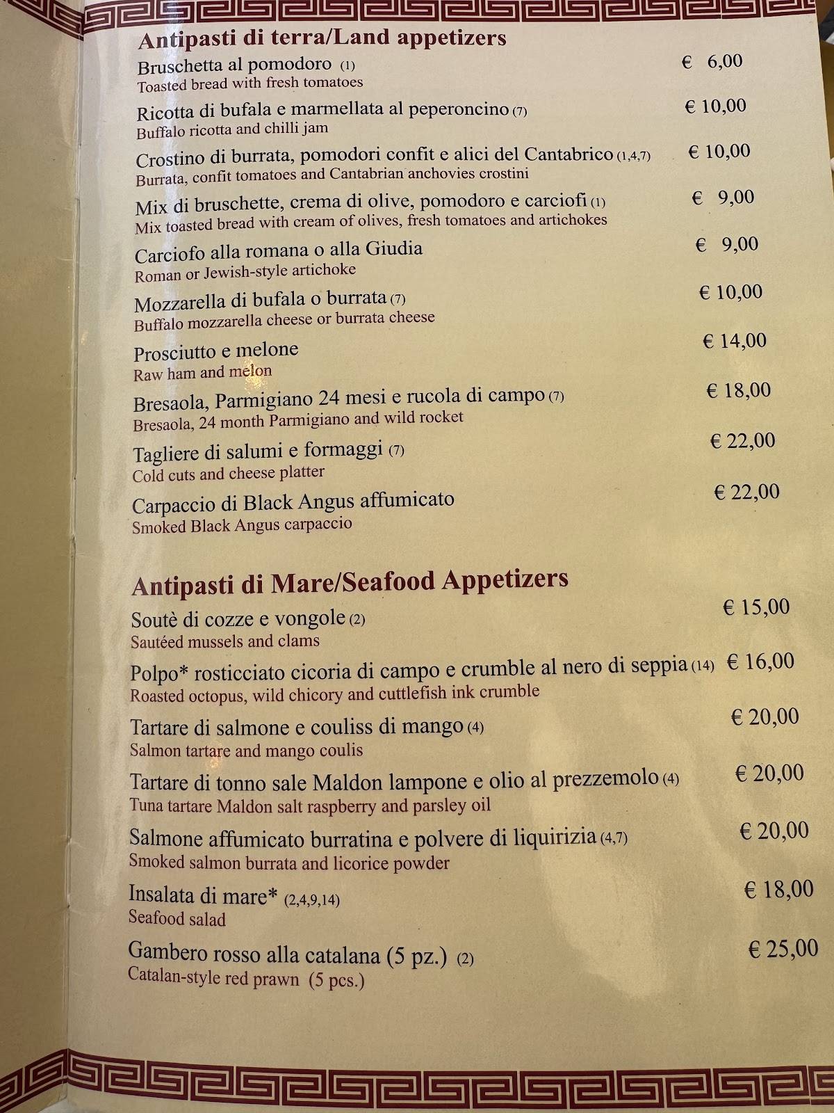 RISTORANTE No.1 меню