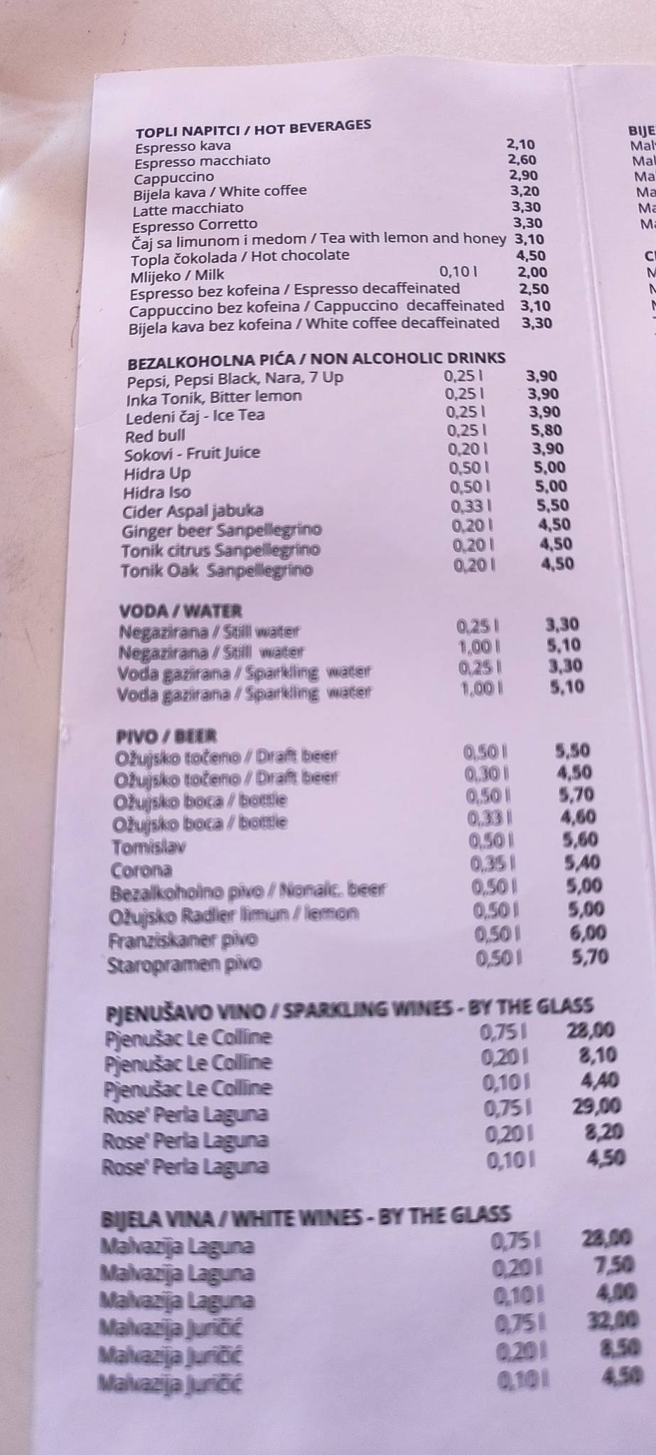 Lungomare Maslinica Restaurant & Pizzeria меню