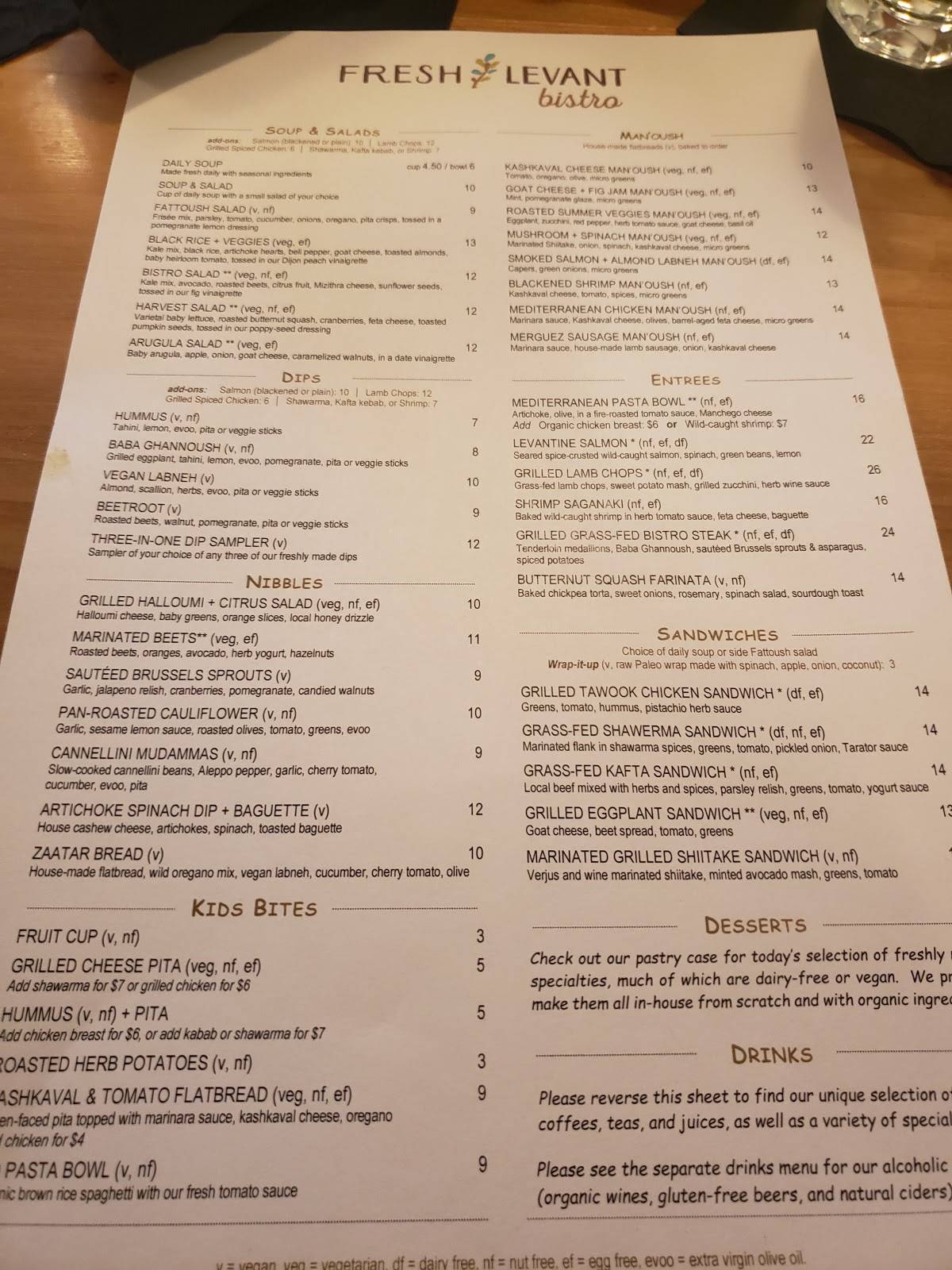 Levant Bistro меню