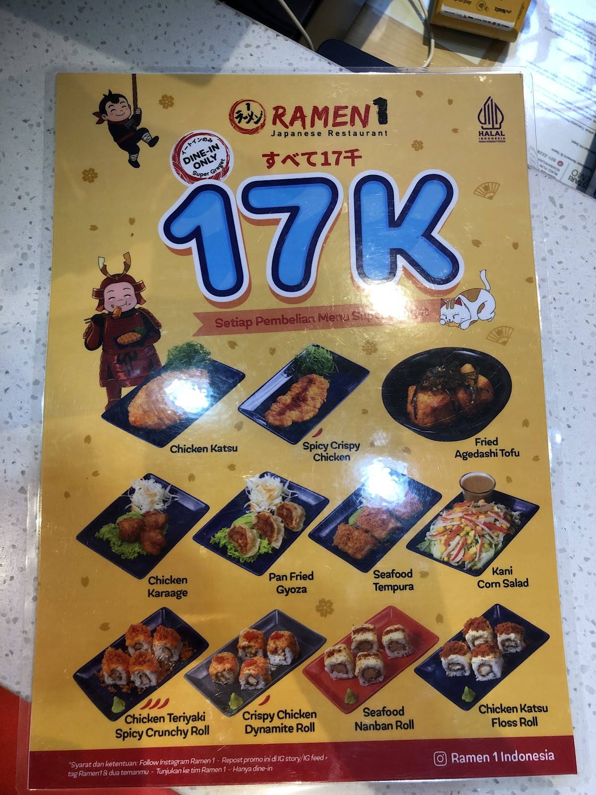 Ramen 1 Rita Supermall Tegal меню