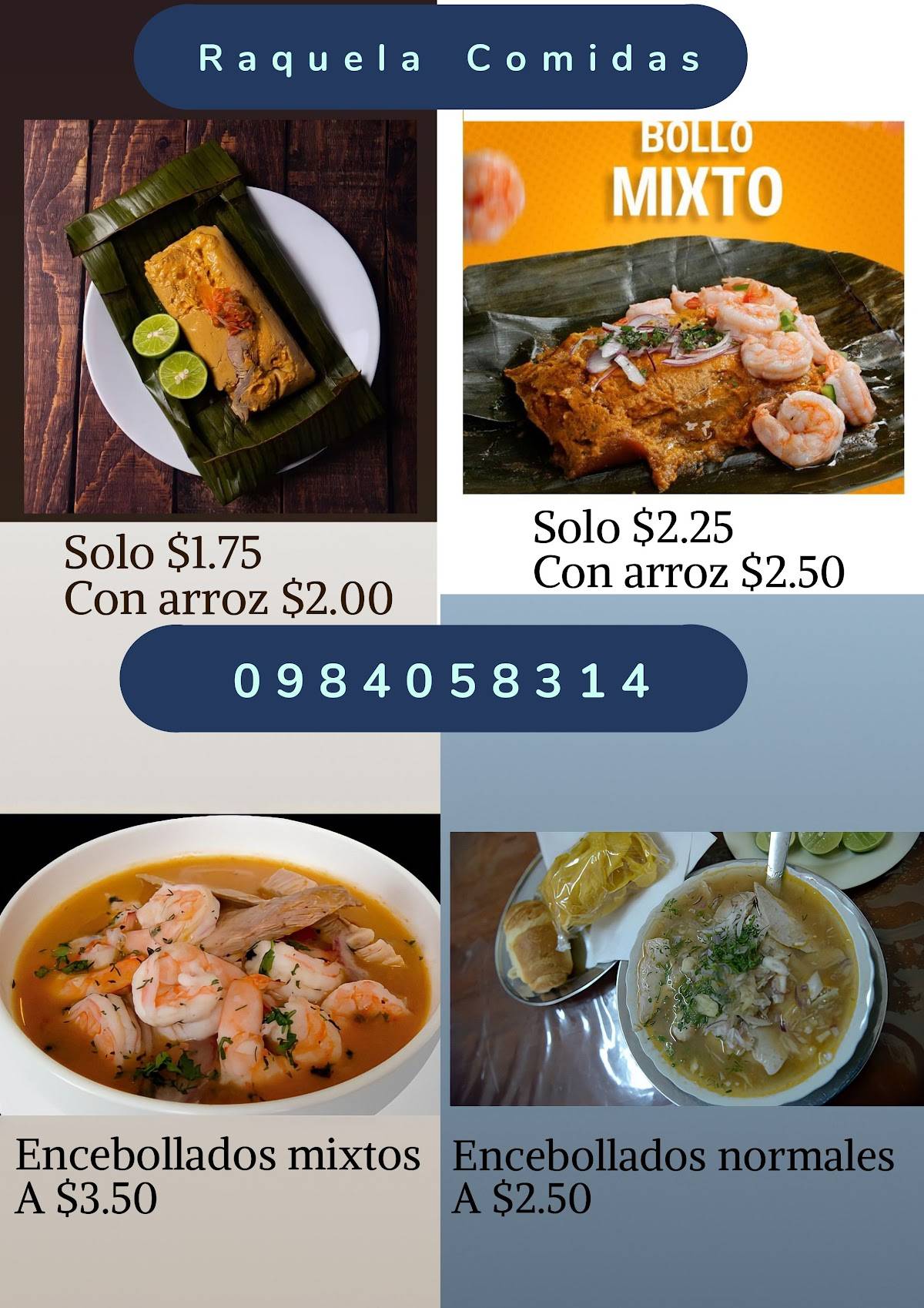 Raquela Comidas. меню