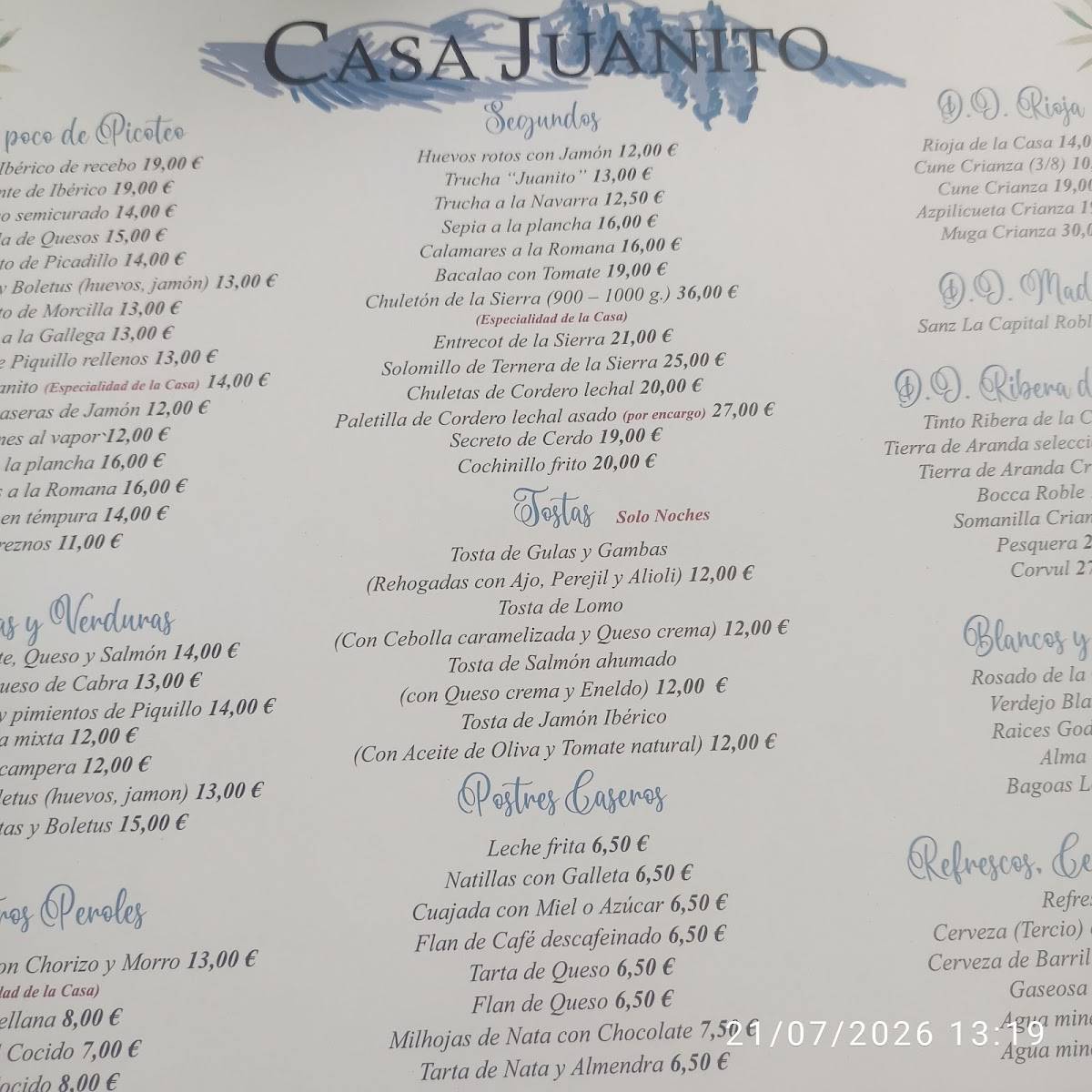 Restaurante Casa Juanito меню