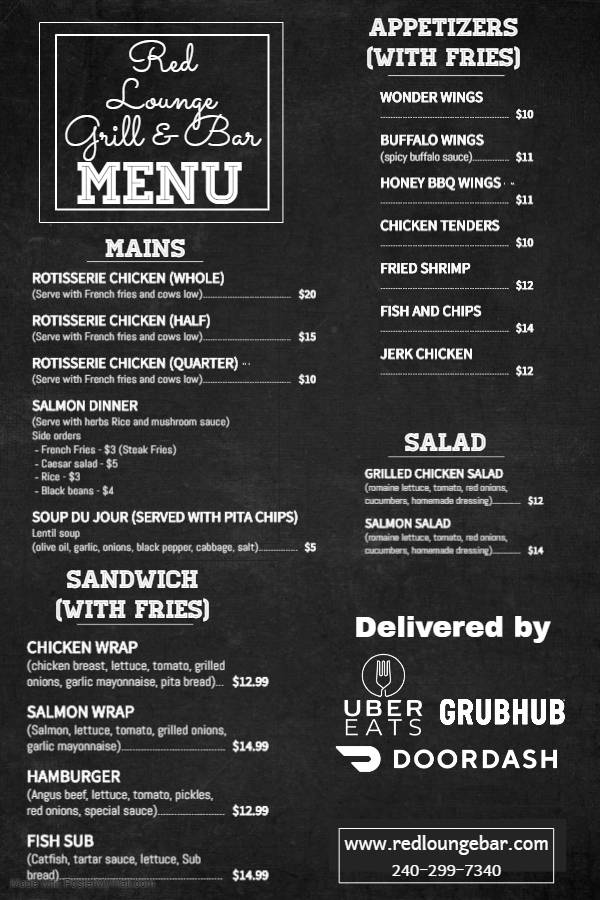 Red Lounge Bar & Grill меню