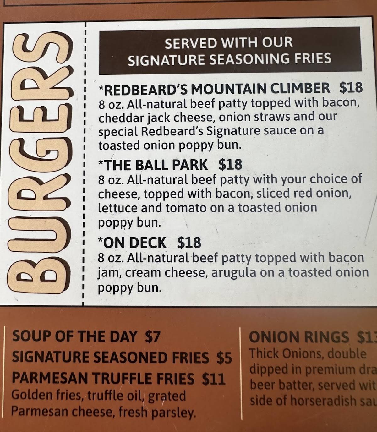 Redbeard's Sports Bar & Grill меню