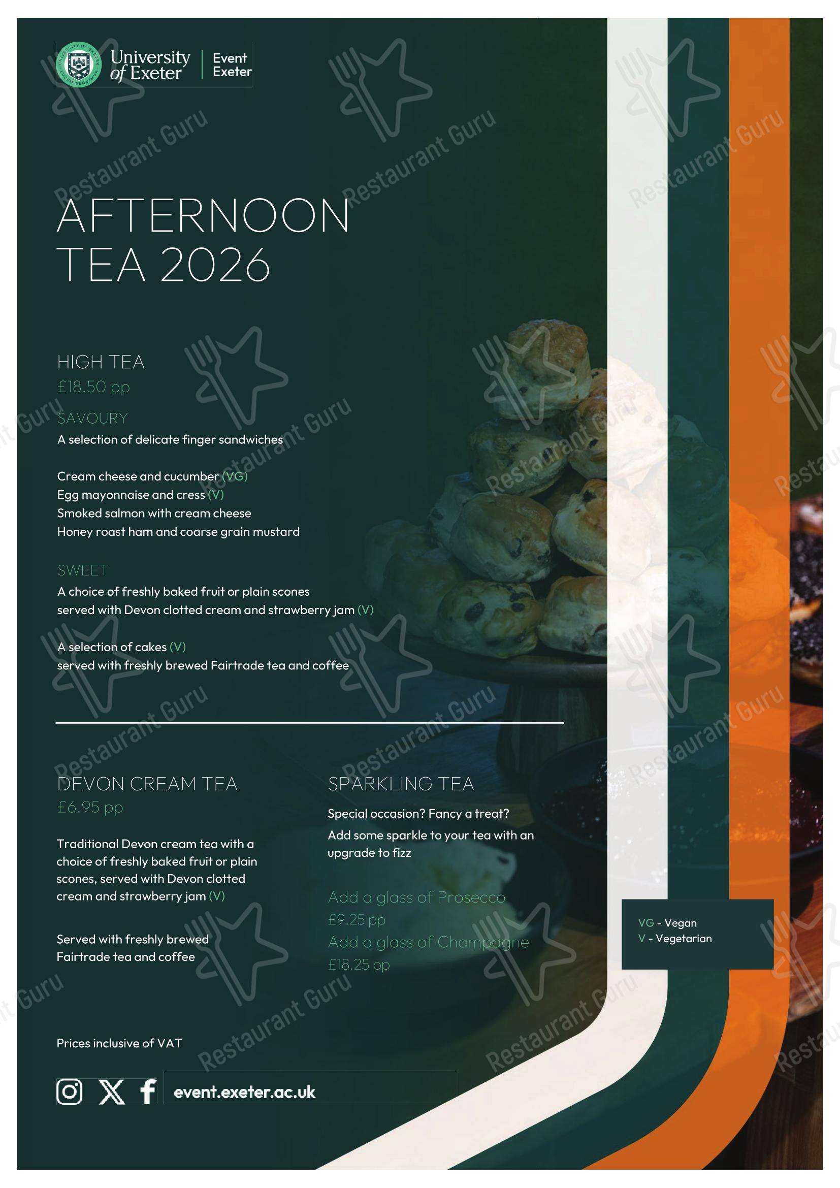 Reed Hall в Эксетере - Group Booking Menu
