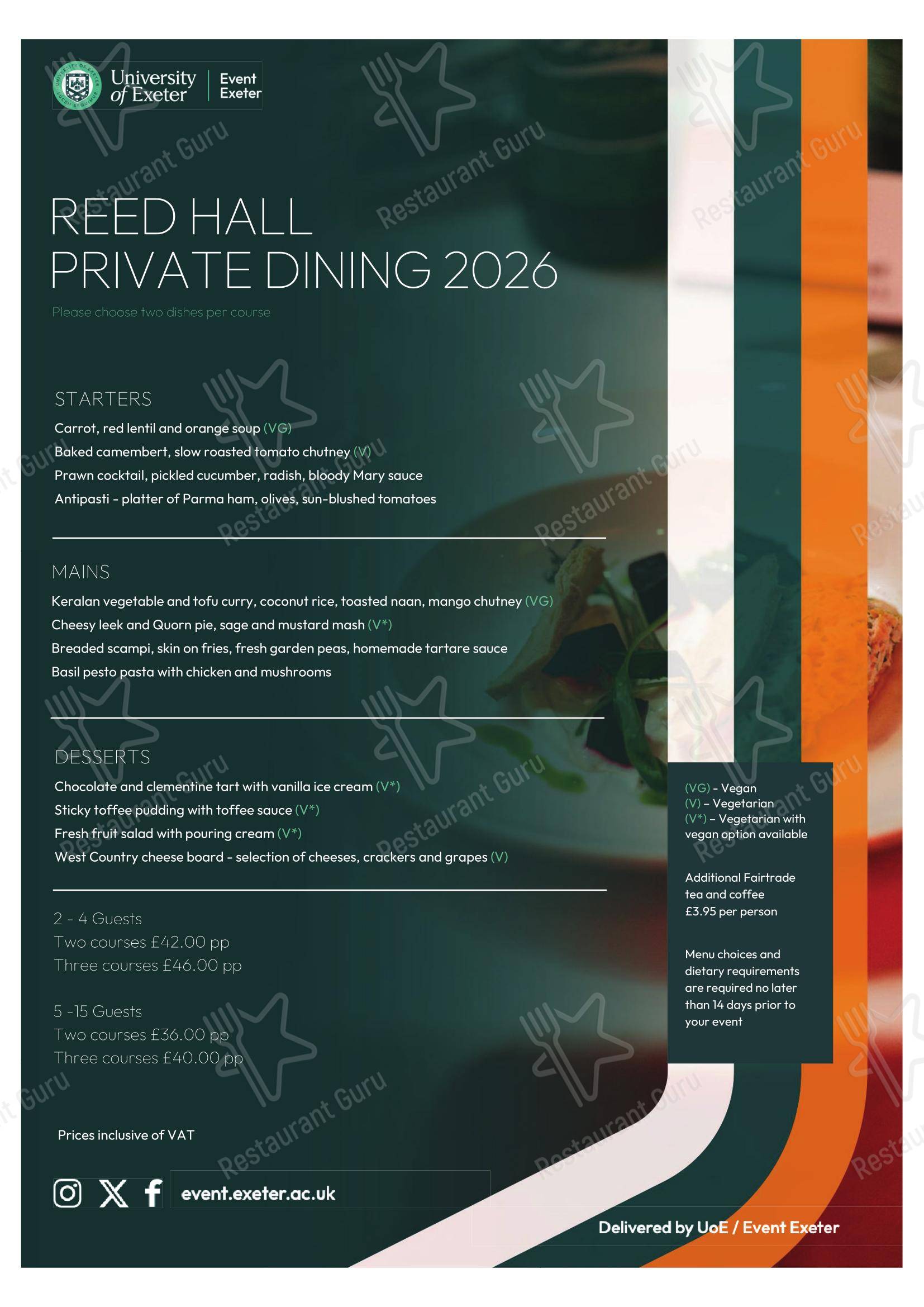 Drink menu Reed Hall в Эксетере
