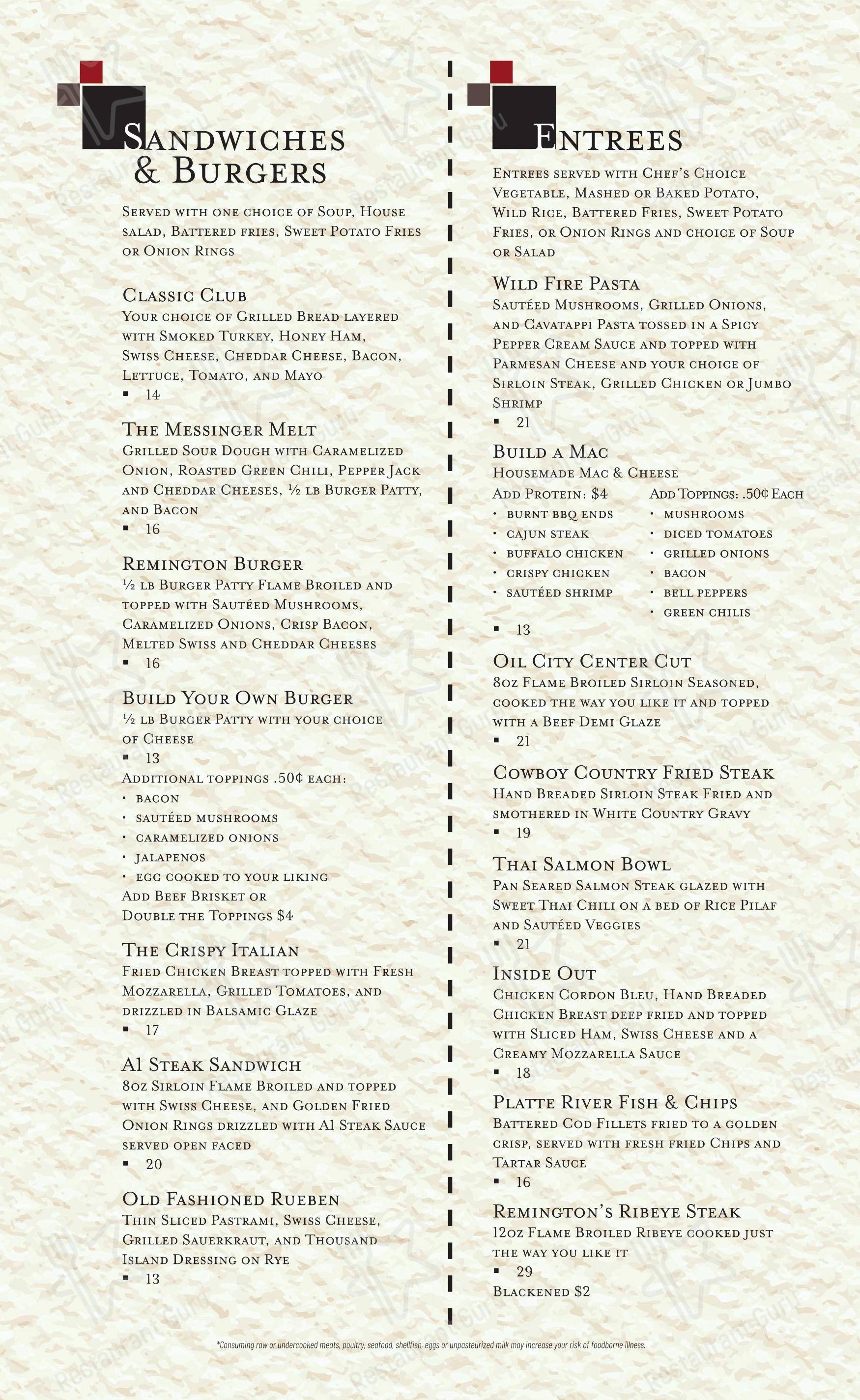 Remington Restaurant в Каспере - Меню