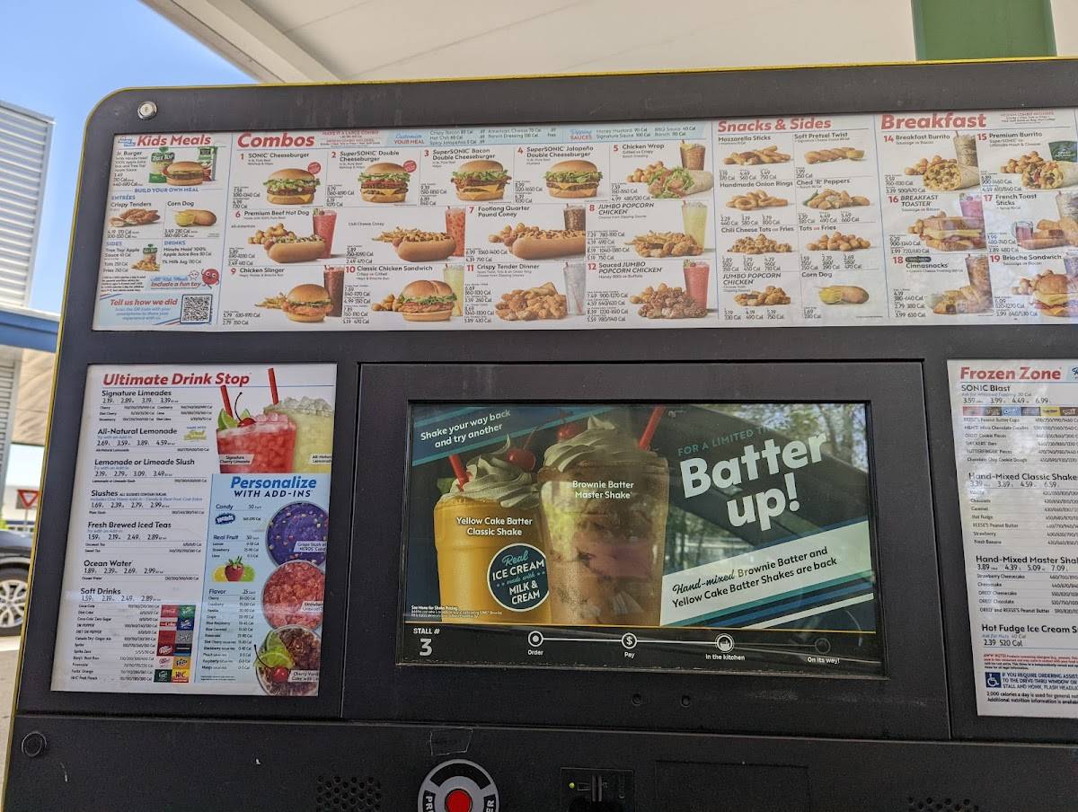 Sonic Drive-In меню
