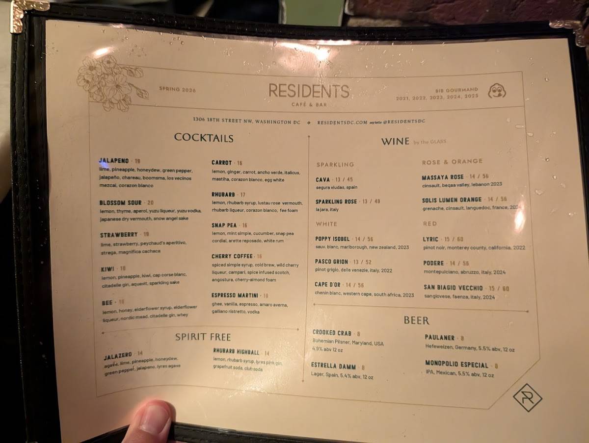 Residents Cafe & Bar меню