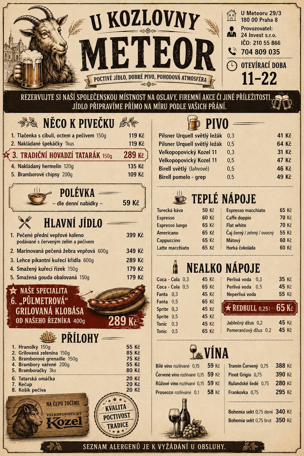 Restaurace Meteor меню