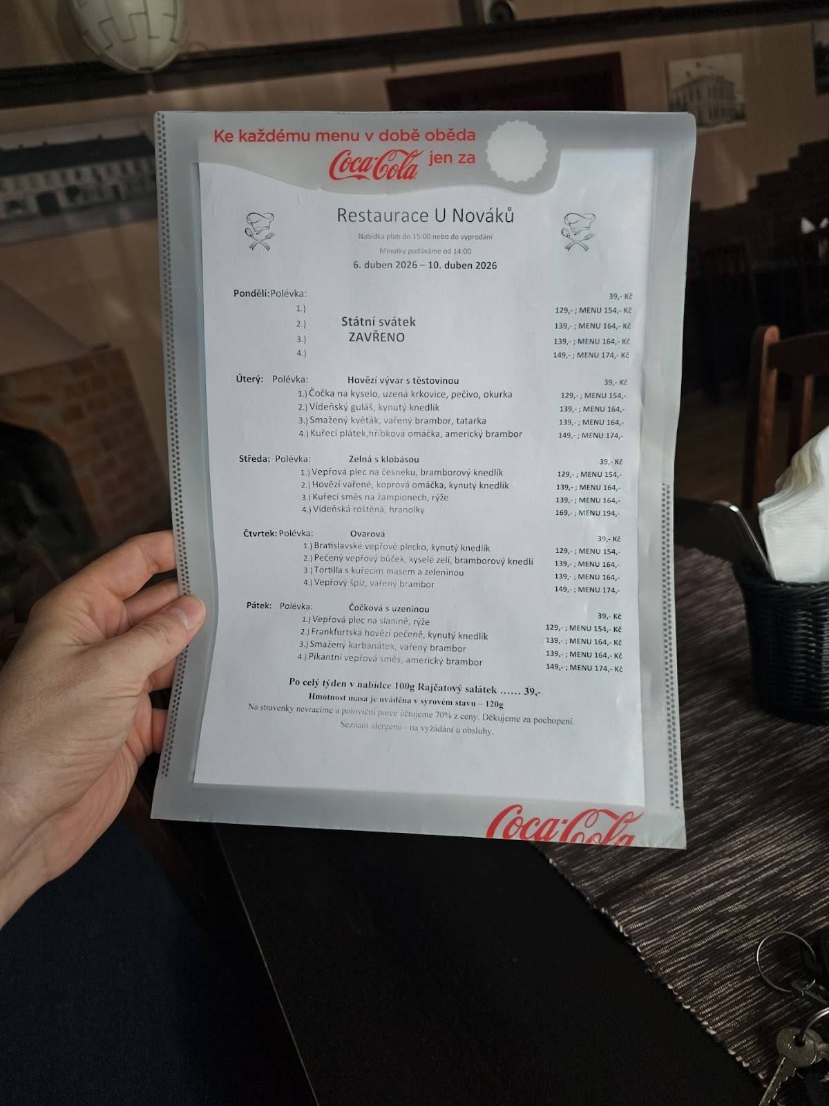 Restaurace U Nováků меню