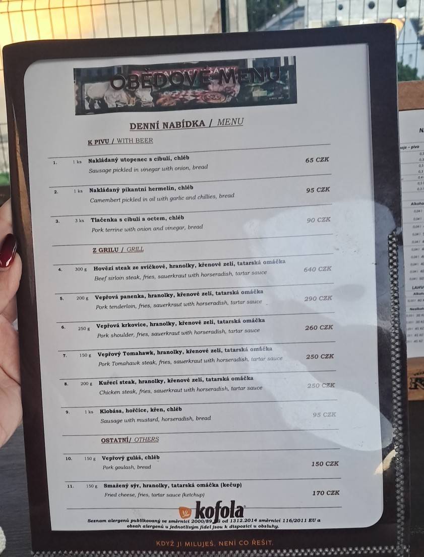 Restaurace u Šárky меню