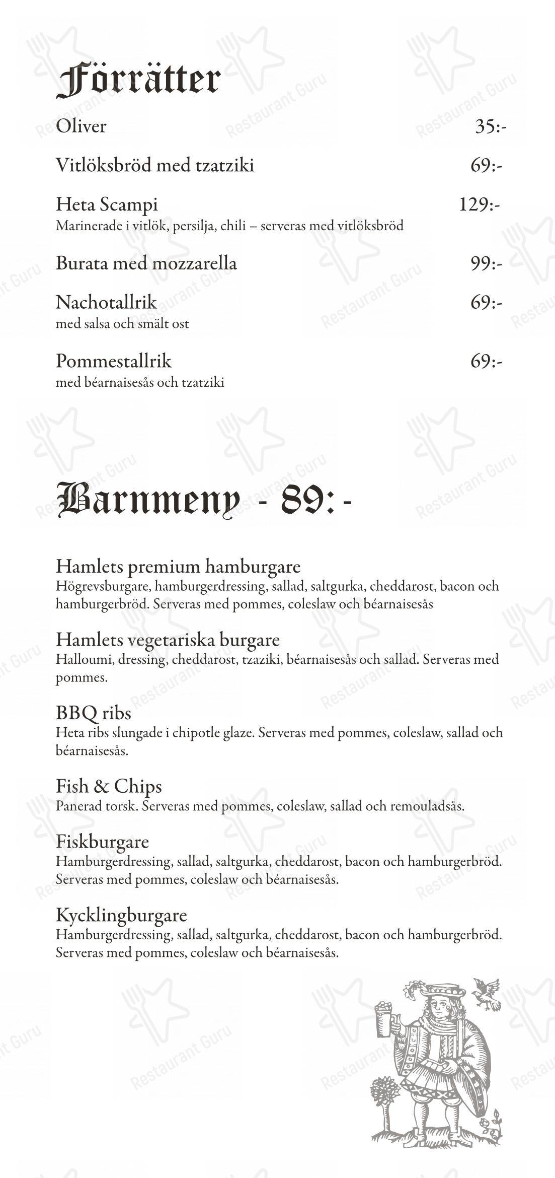 Меню ресторана Restaurang Hamlet - 菜单