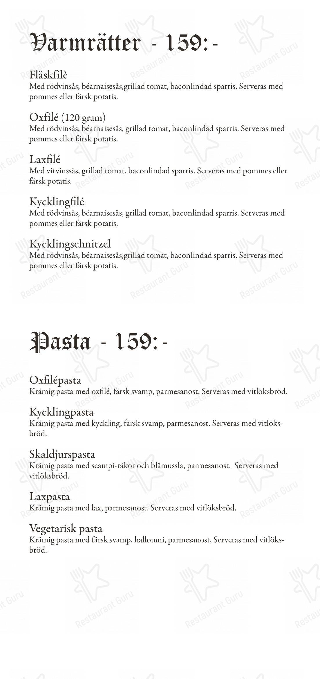 菜单 ресторана Restaurang Hamlet