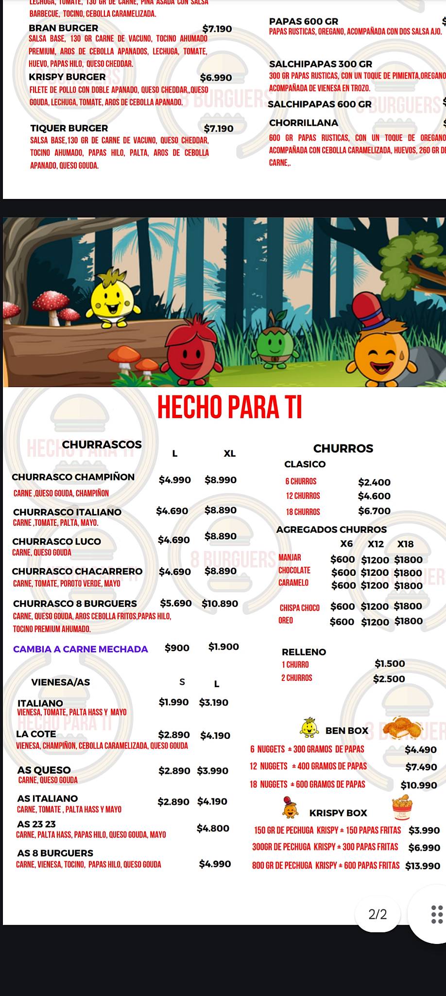 8 Burguers Rancagua меню