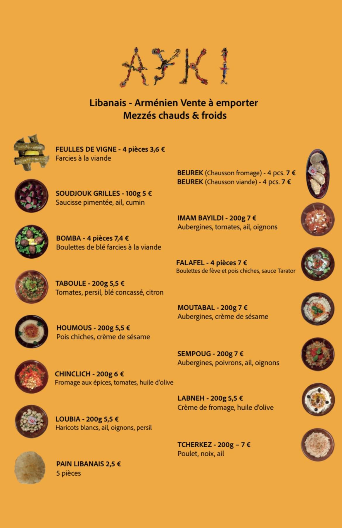 Restaurant AYKI Libanais Arménien меню