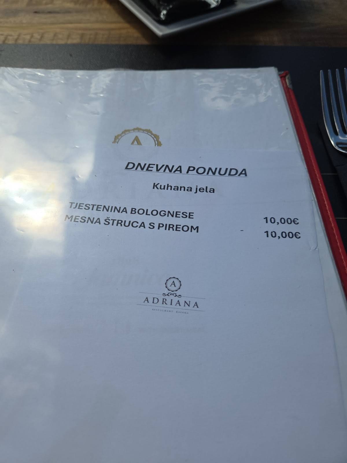 Adriana Restaurant - Kavana меню