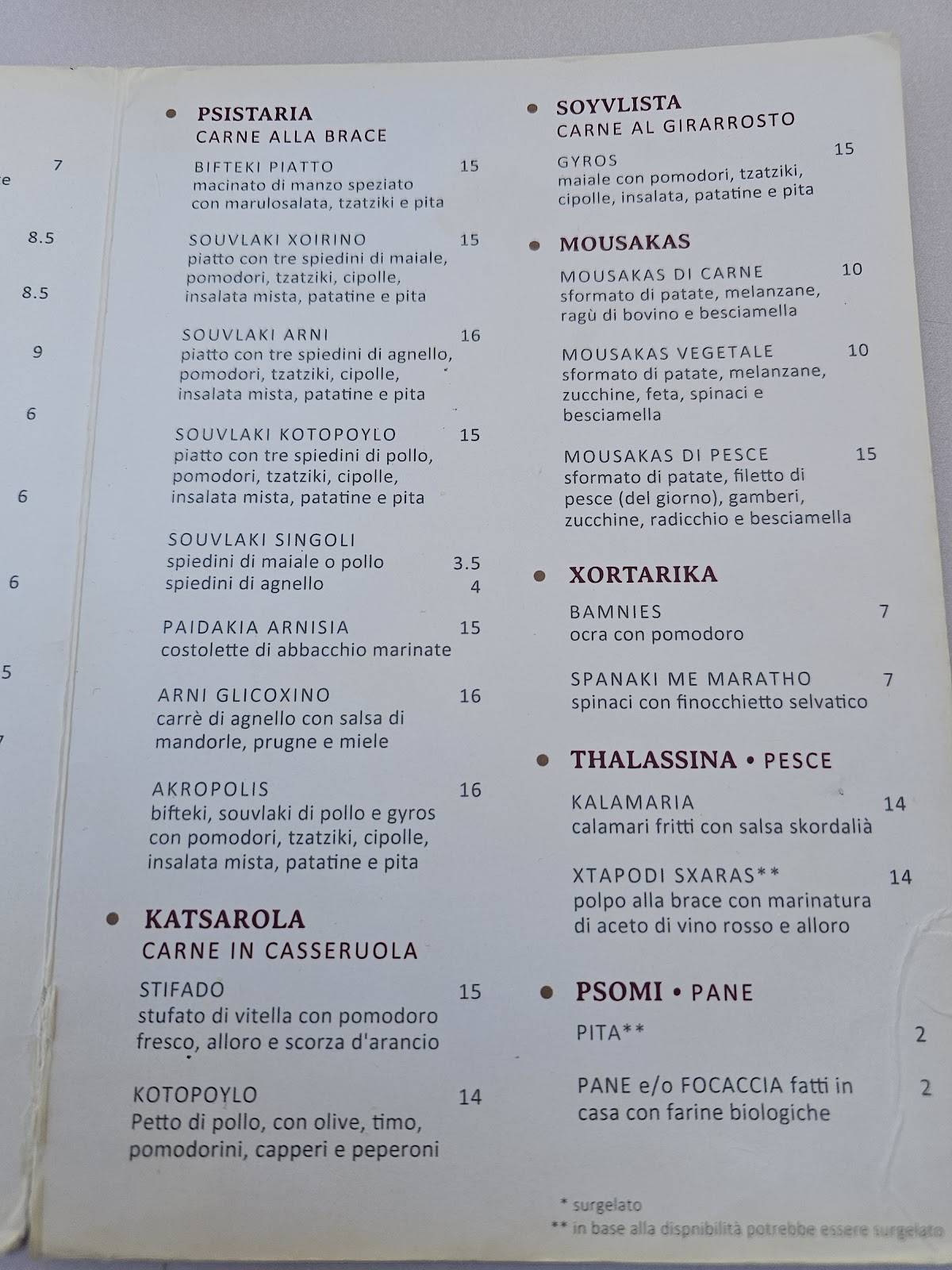 Akropolis Taverna Greca меню