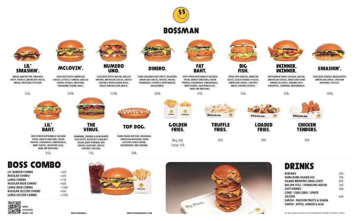 BOSSMAN Burgers Seminyak меню